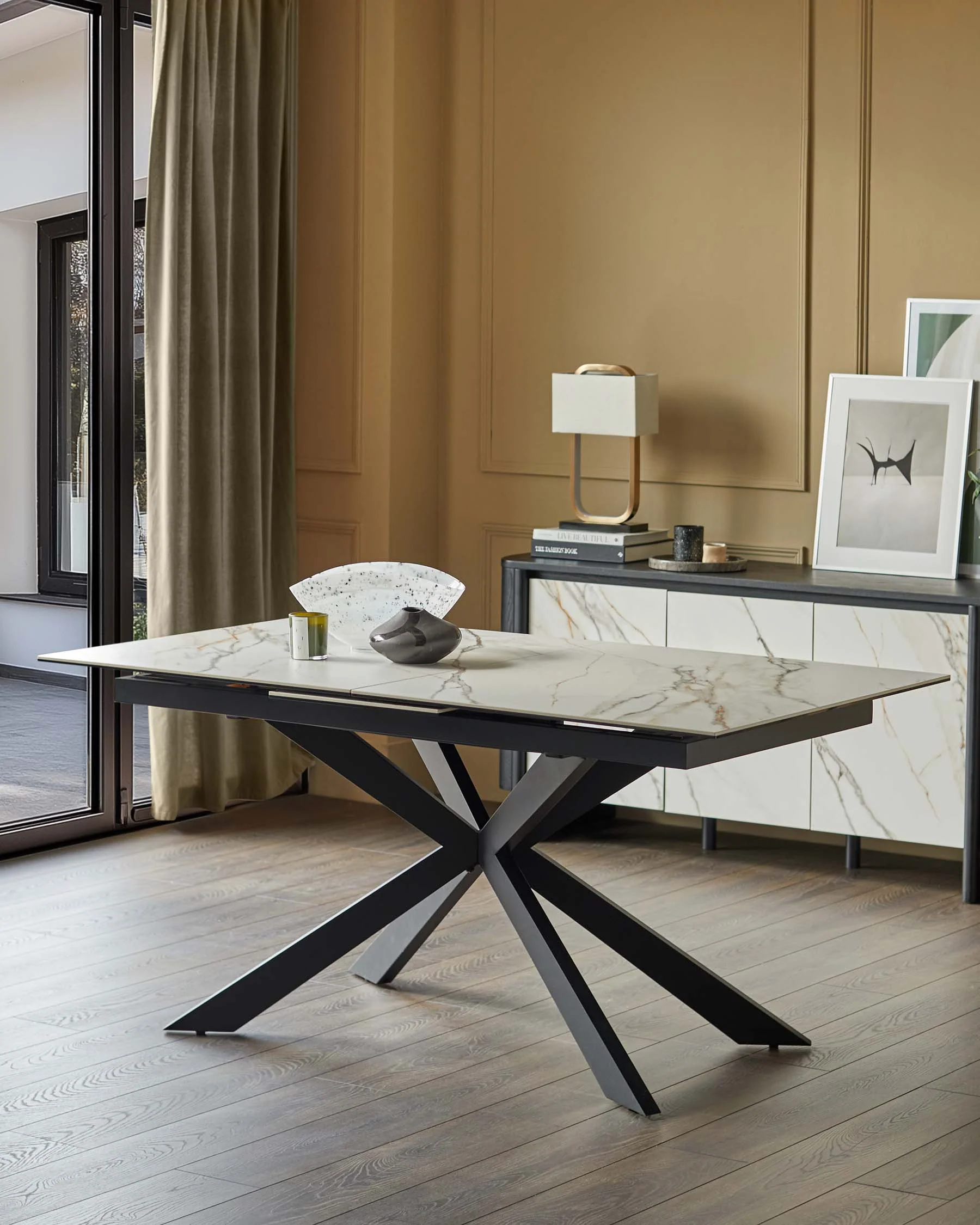 Hayden natural matt ceramic extending 6 to 8 seater dining table - Image 2