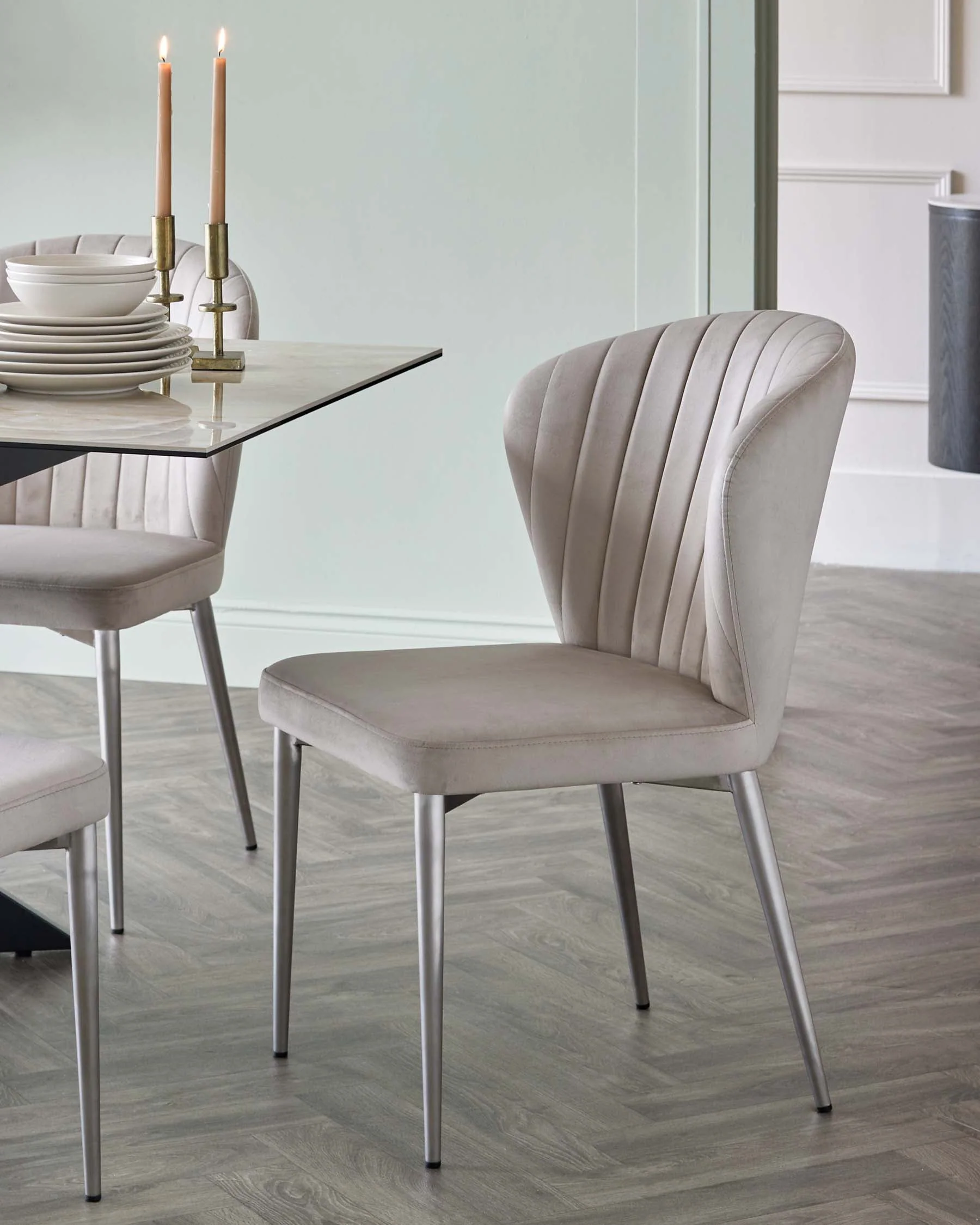Hayden 6-8 seater table and 6 Harper champagne dining chair set - Image 3