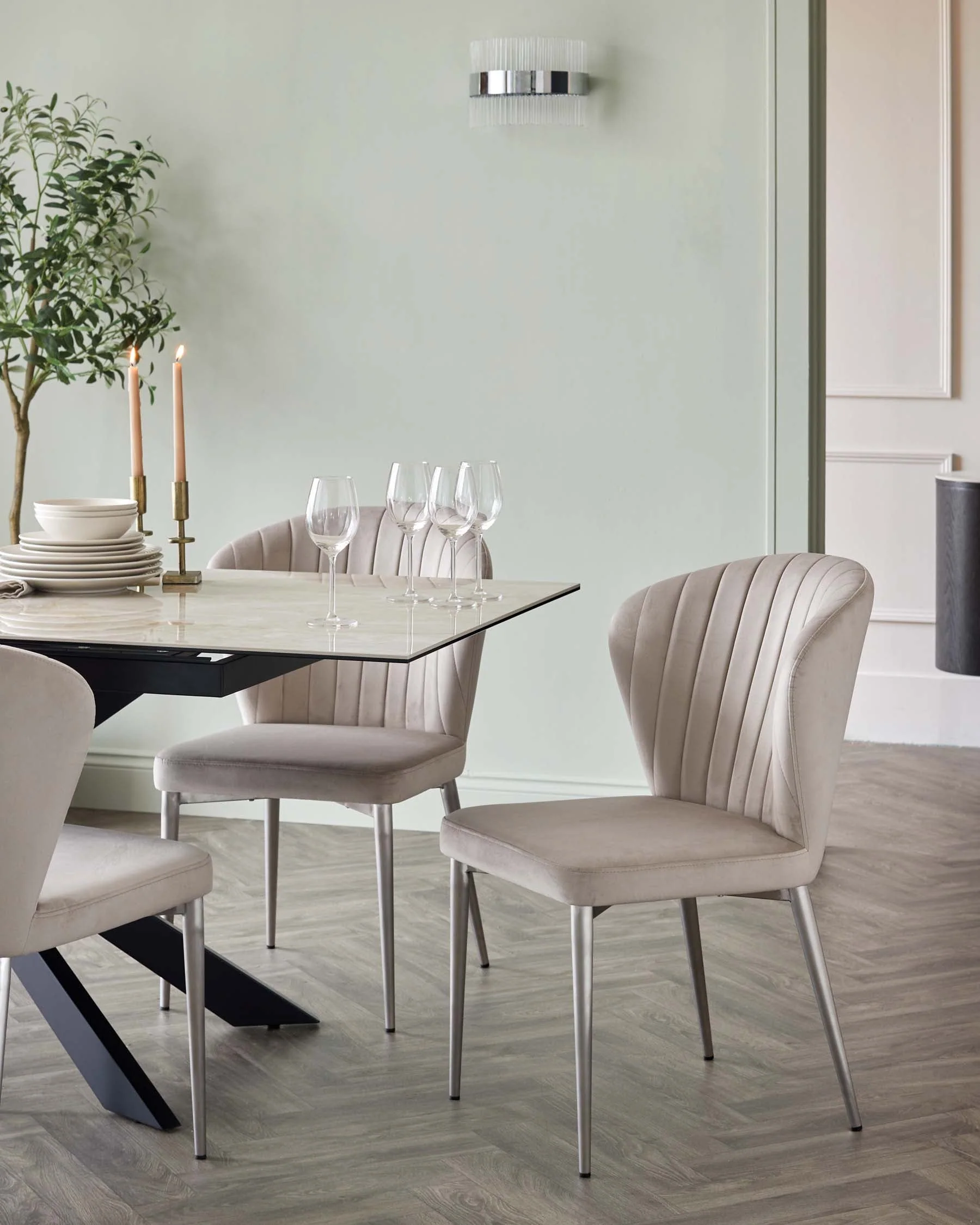 Hayden 6-8 seater table and 6 Harper champagne dining chair set - Image 4