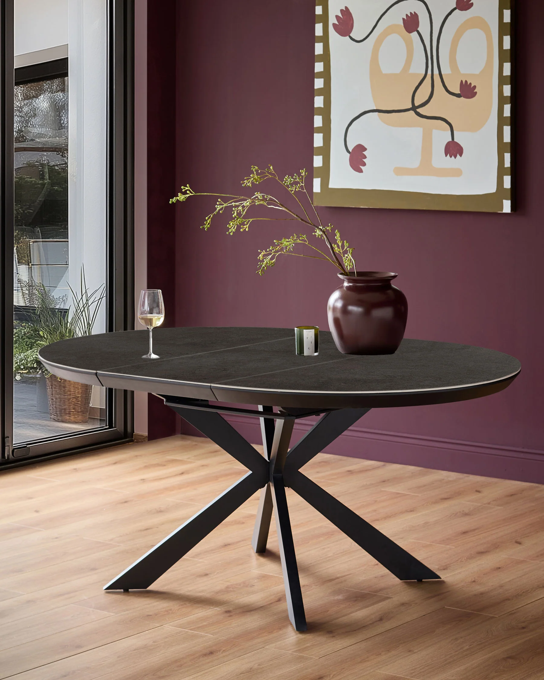 Hayden dark grey ceramic 4-6 extending round dining table
