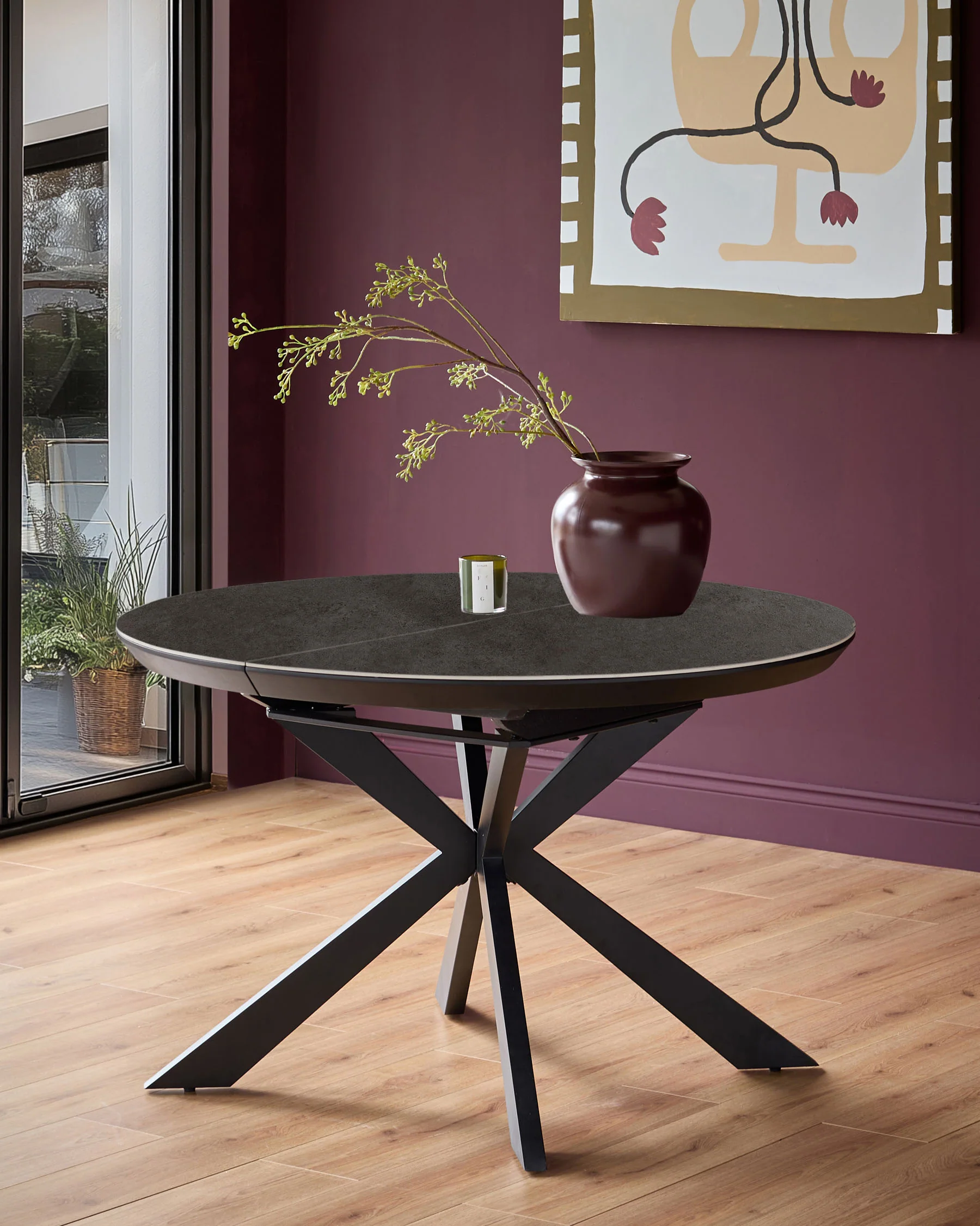 Hayden dark grey ceramic 4-6 extending round dining table - Image 2