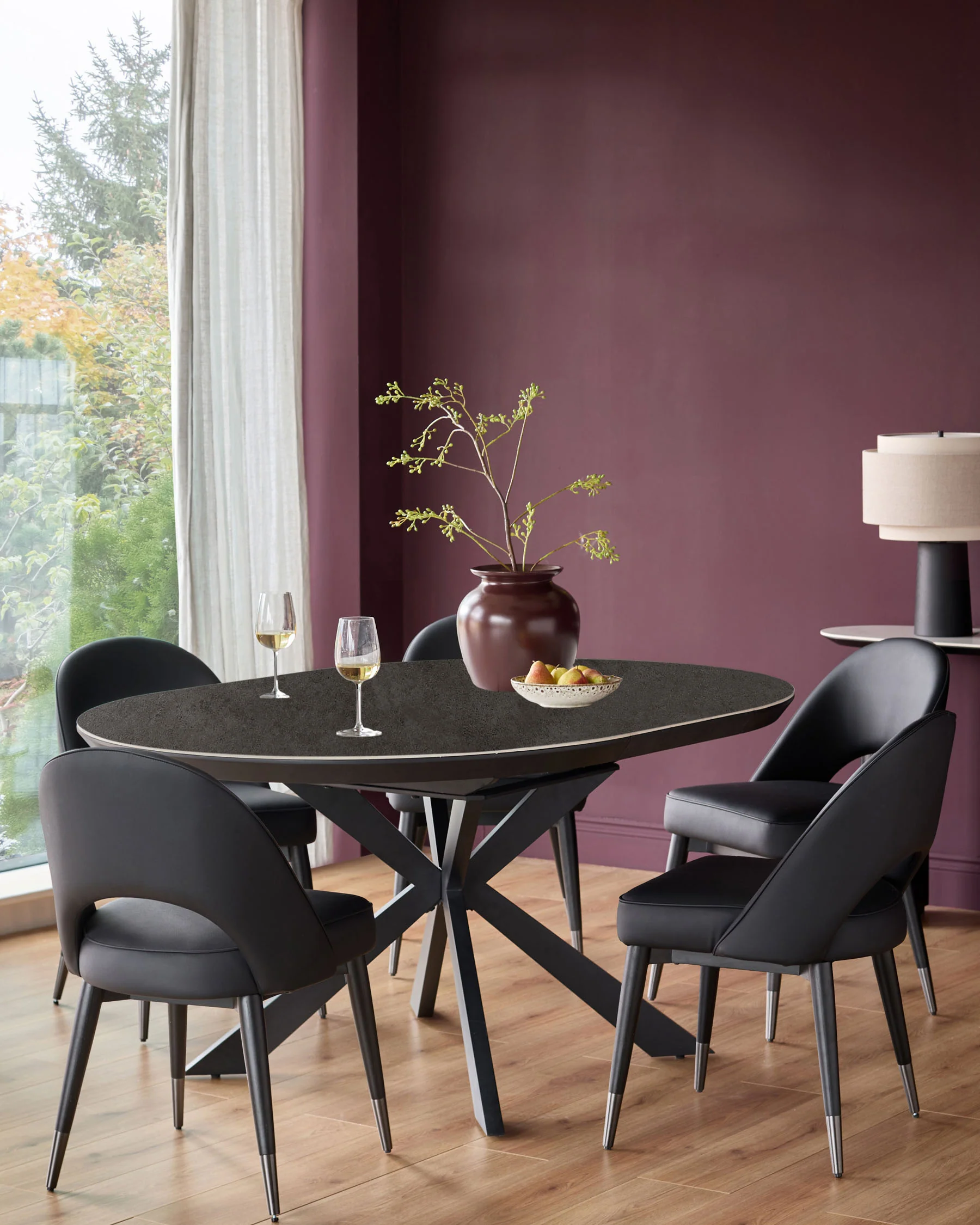Hayden dark grey ceramic 4-6 extending round dining table - Image 3
