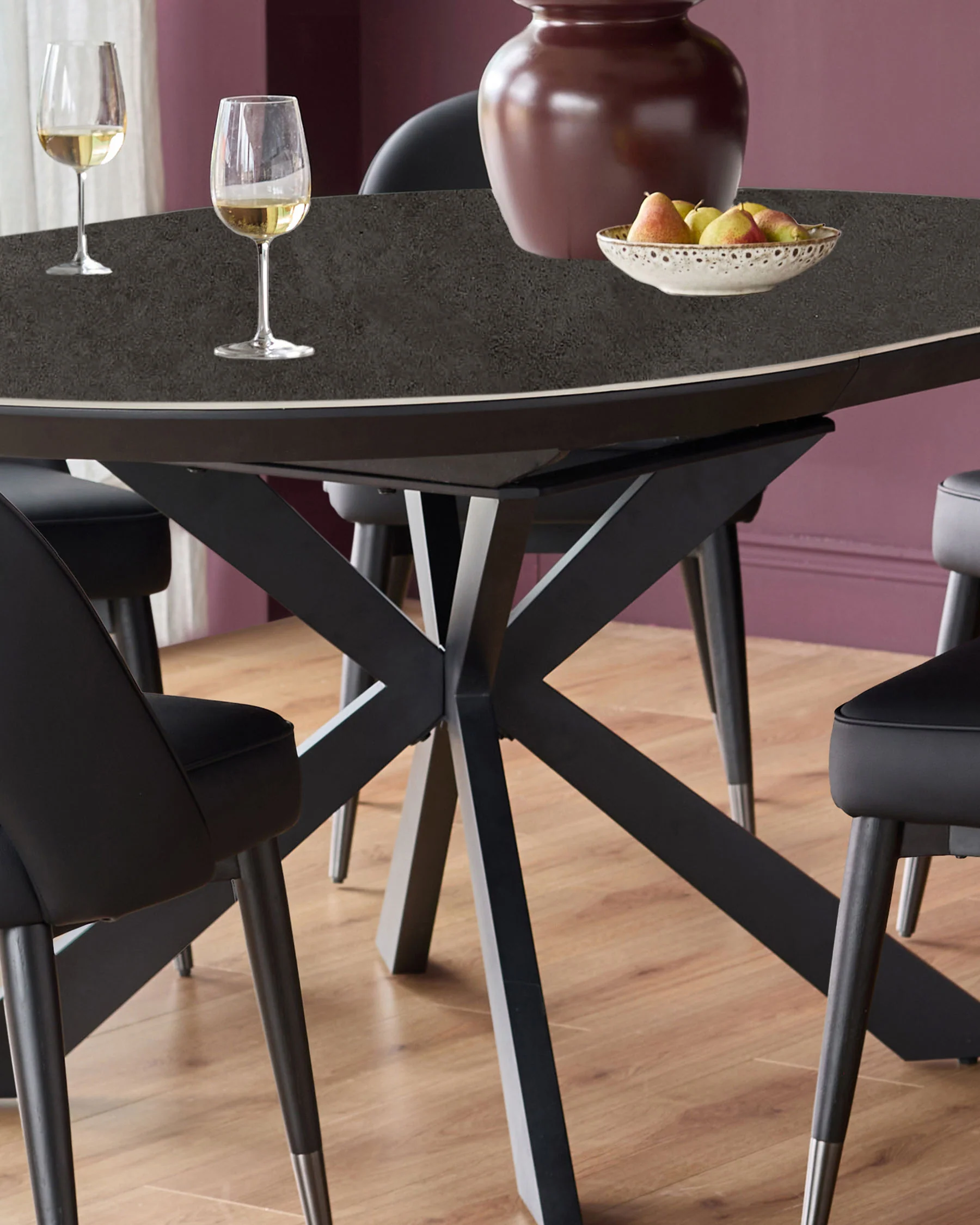 Hayden dark grey ceramic 4-6 extending round dining table - Image 4