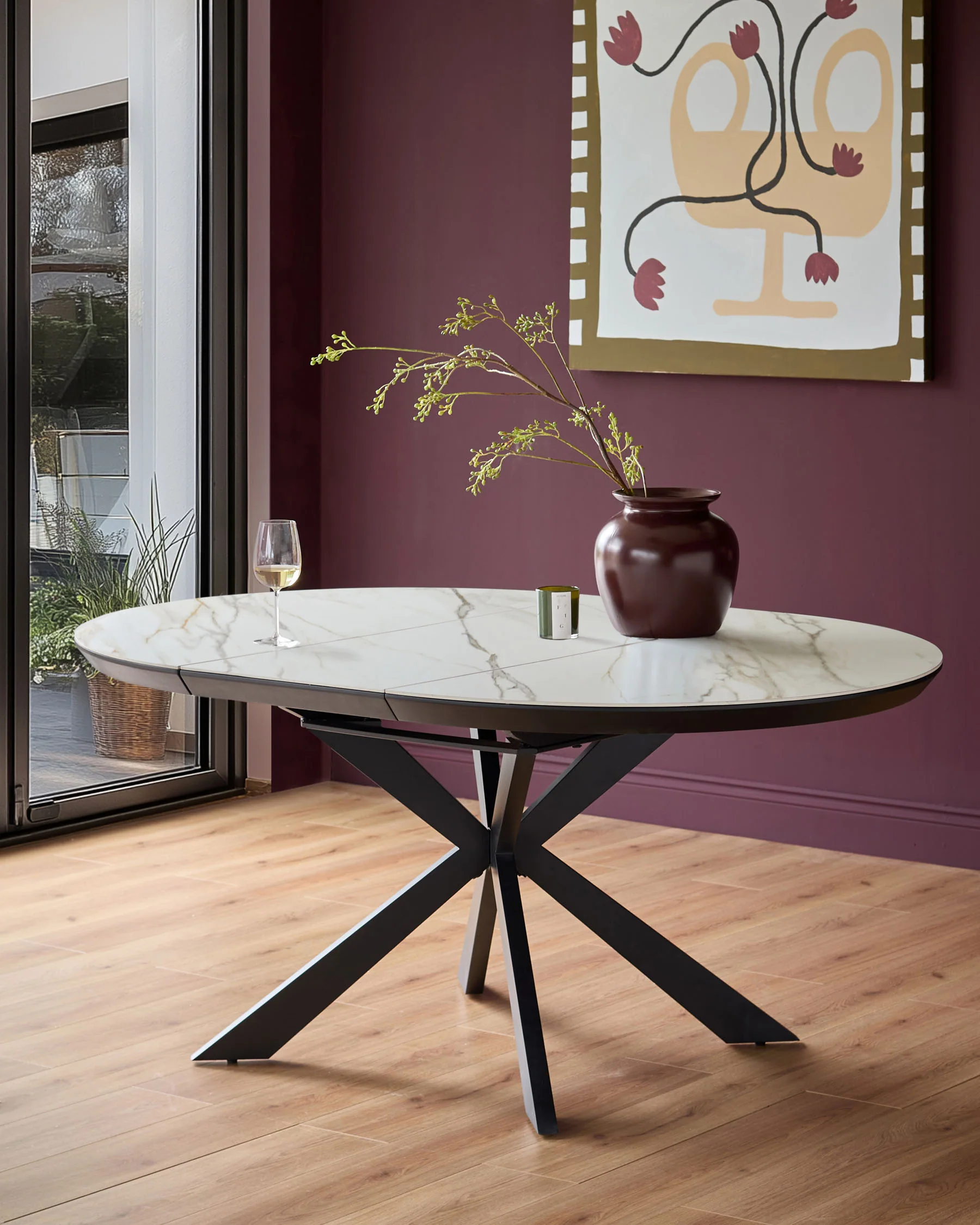 Hayden natural ceramic 4-6 extending round dining table