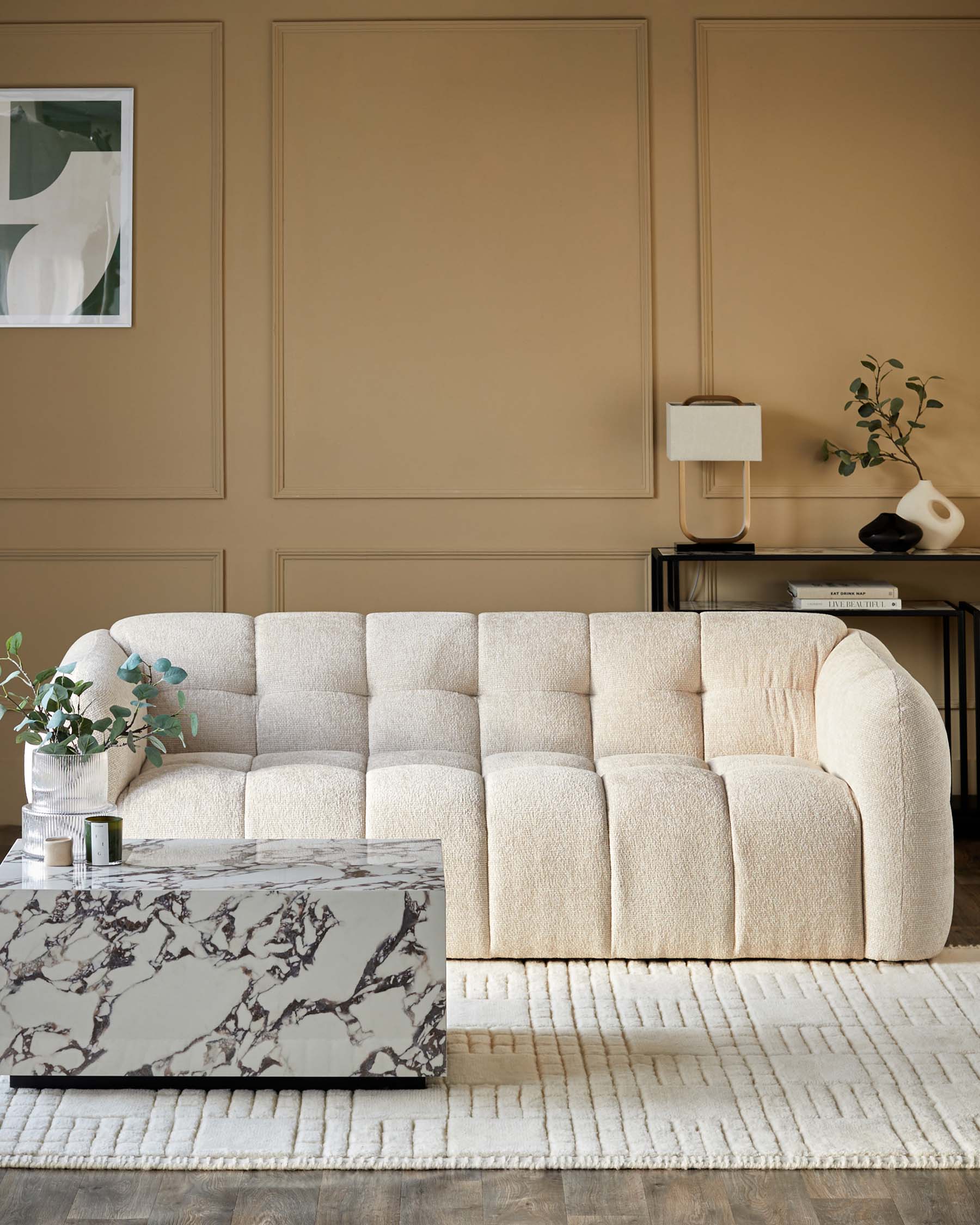 Hayes natural fabric 3 seater sofa - Image 4