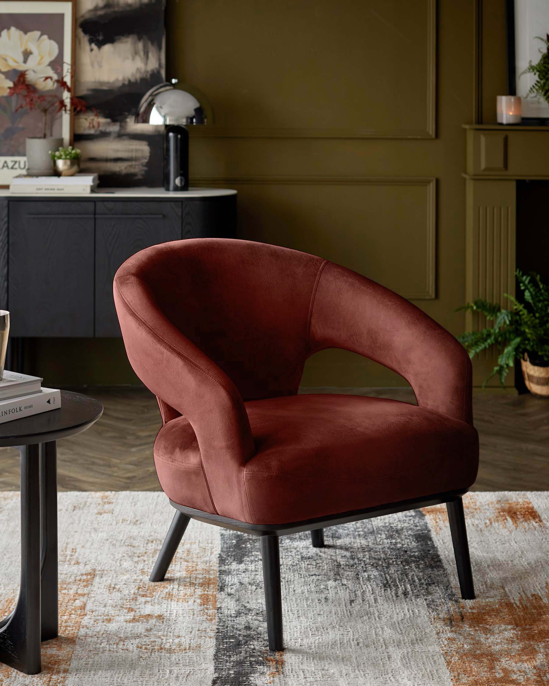 Heath toffee red velvet accent chair - Image 3