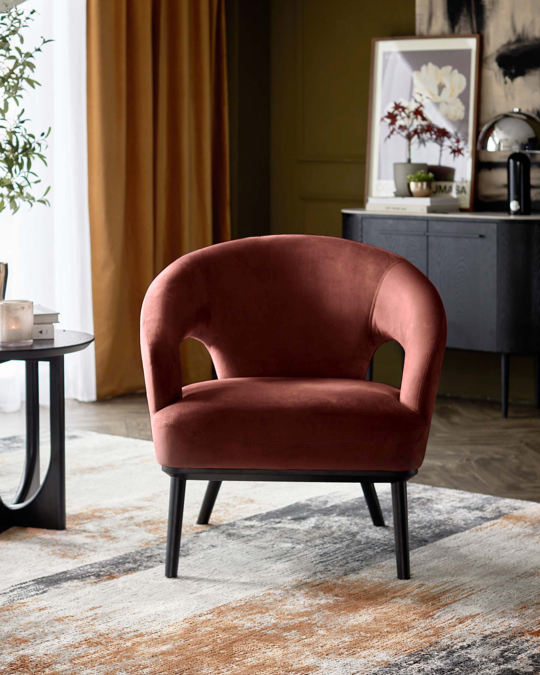 Heath toffee red velvet accent chair - Image 4