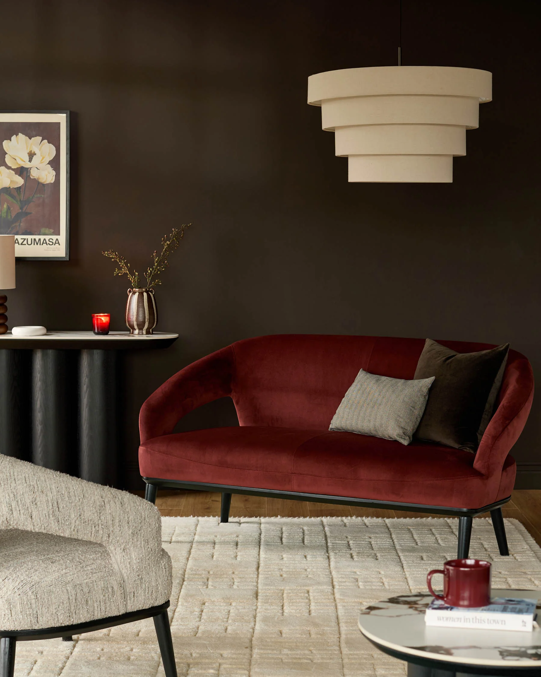 Heath toffee red velvet accent sofa - Image 2