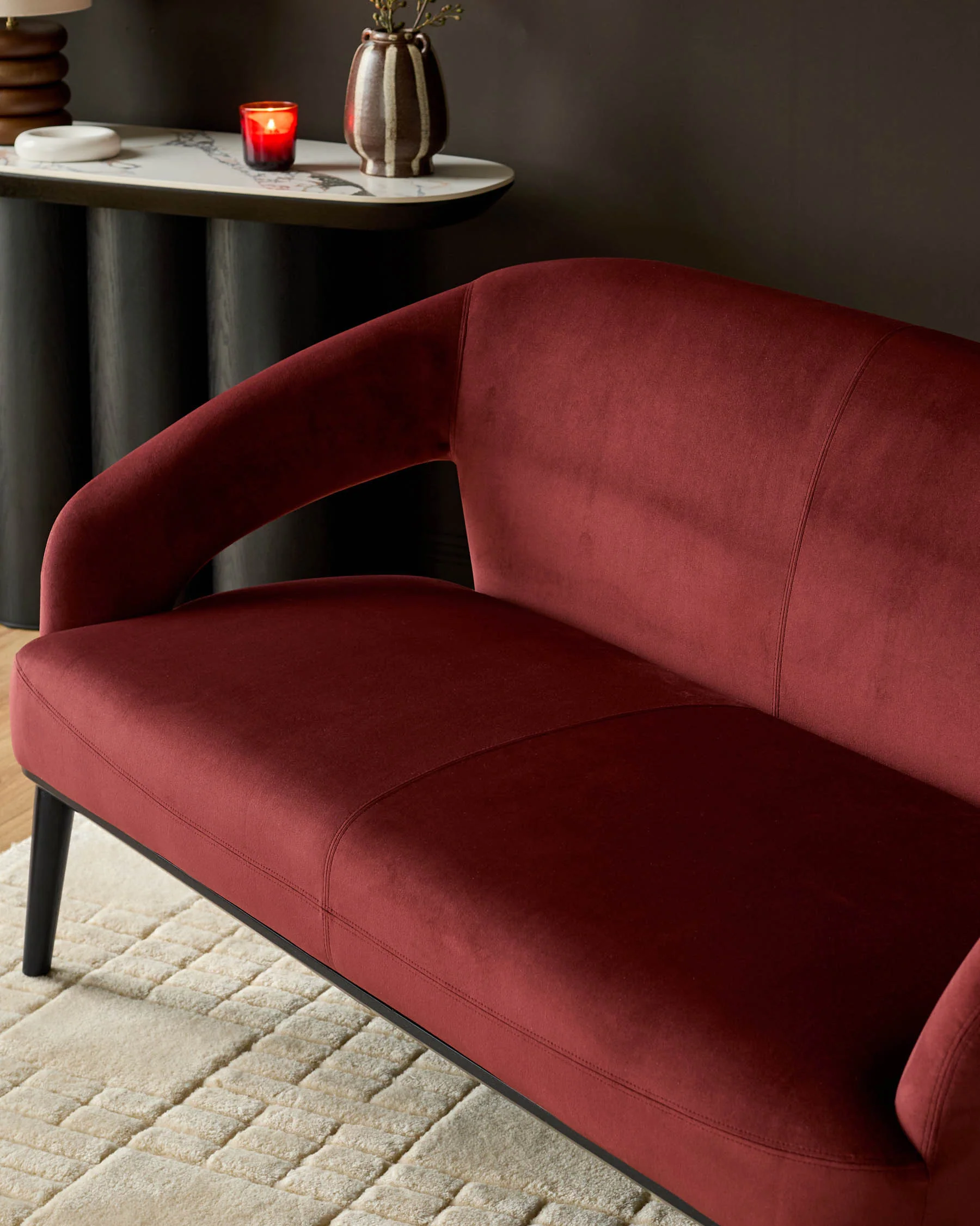 Heath toffee red velvet accent sofa - Image 3