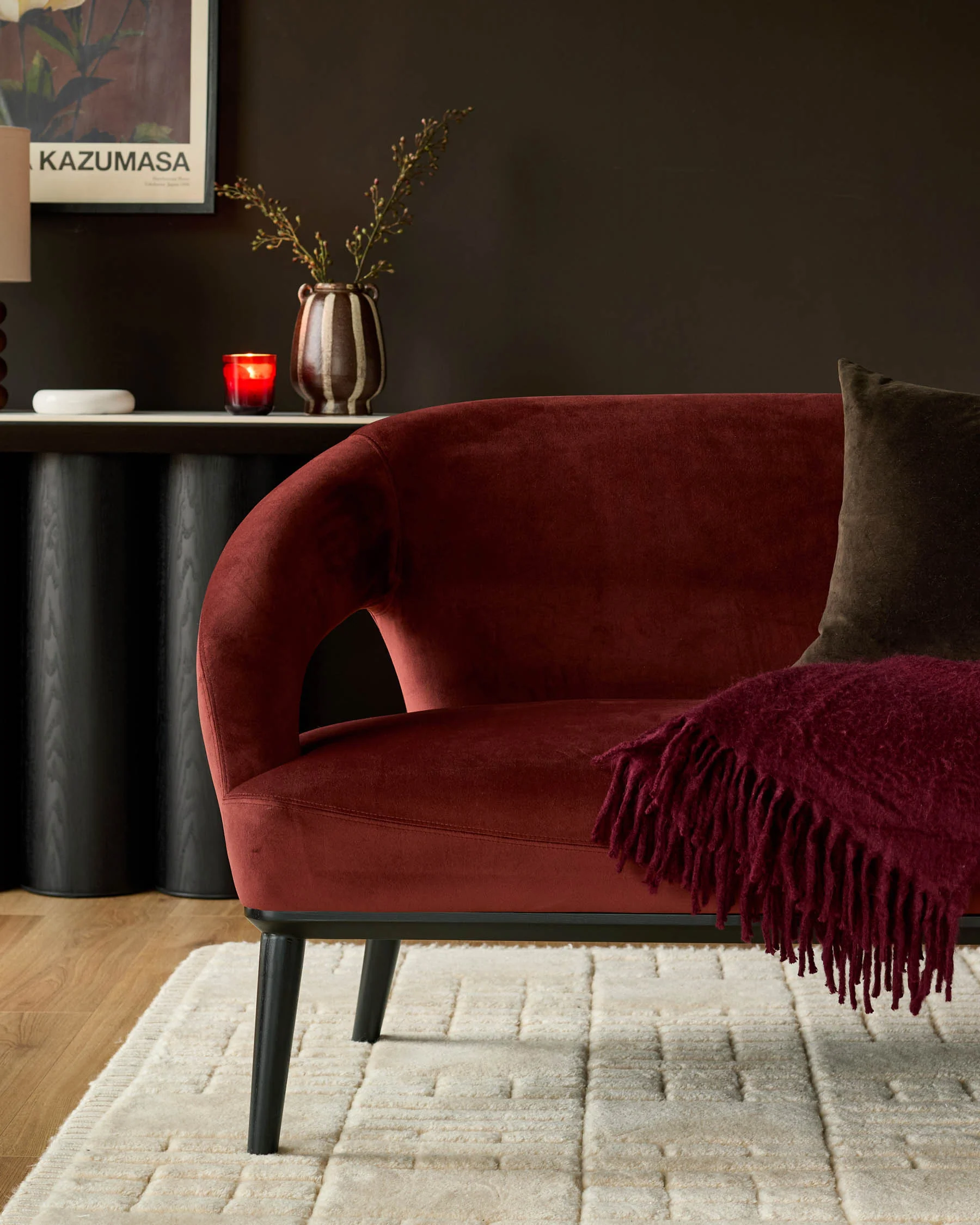 Heath toffee red velvet accent sofa - Image 5