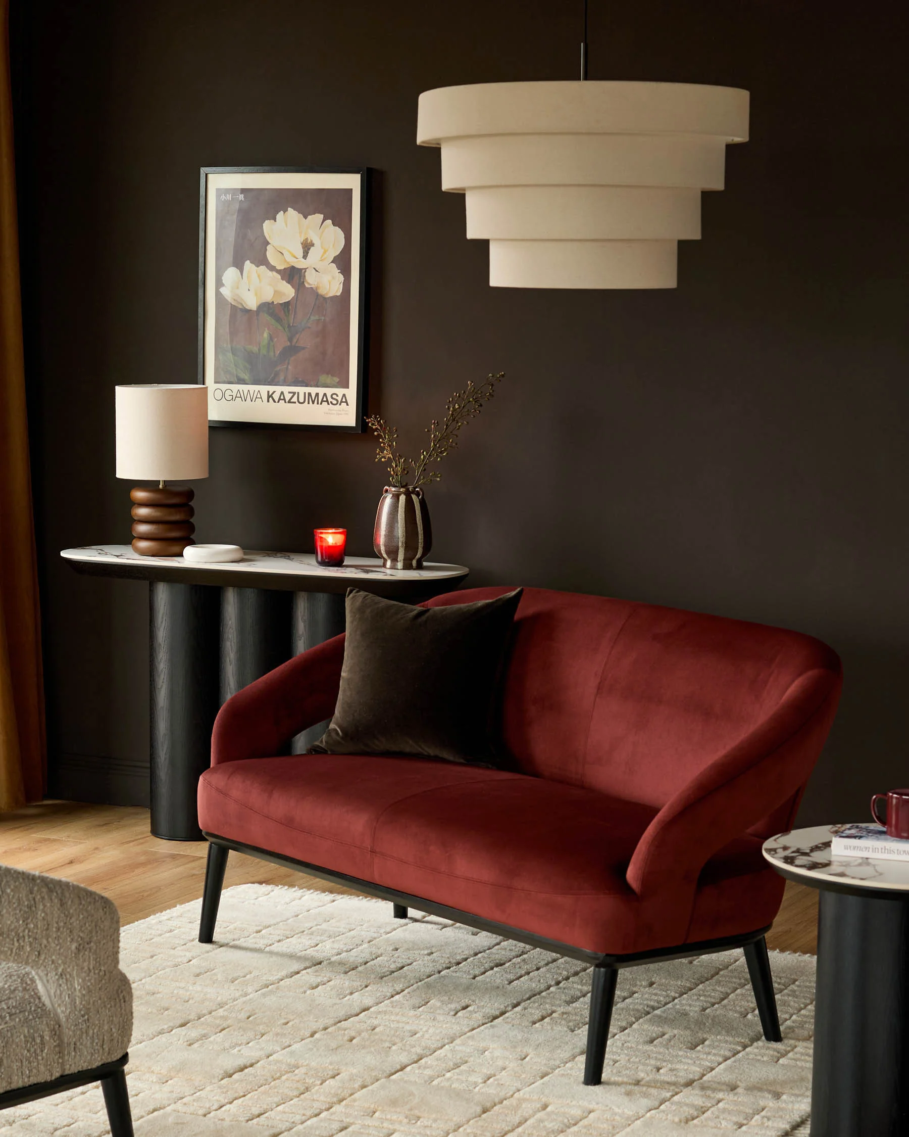 Heath toffee red velvet accent sofa - Image 7