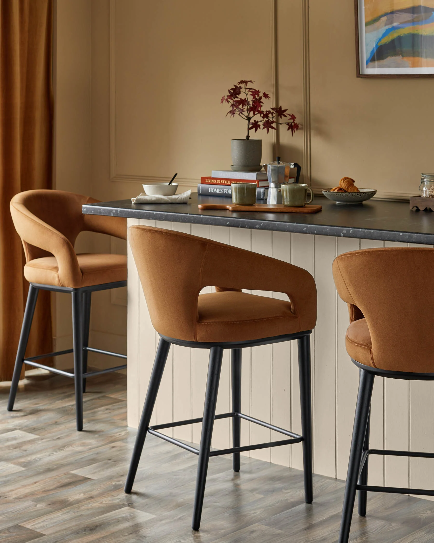 Heath caramel plush fabric bar stool - Image 4