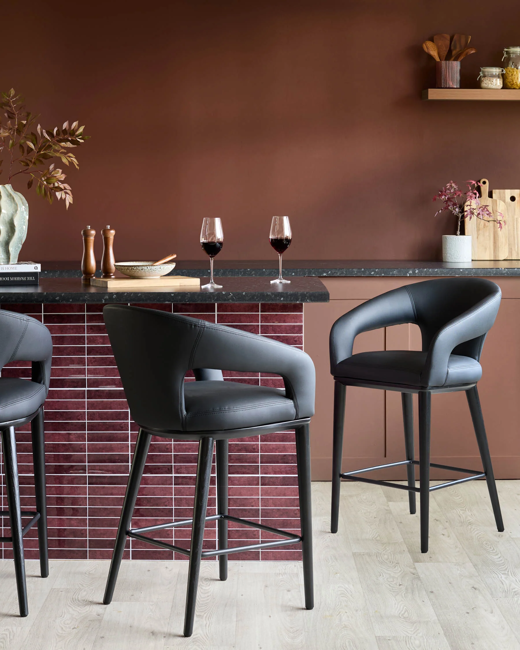 Heath black faux leather bar stool - Image 2