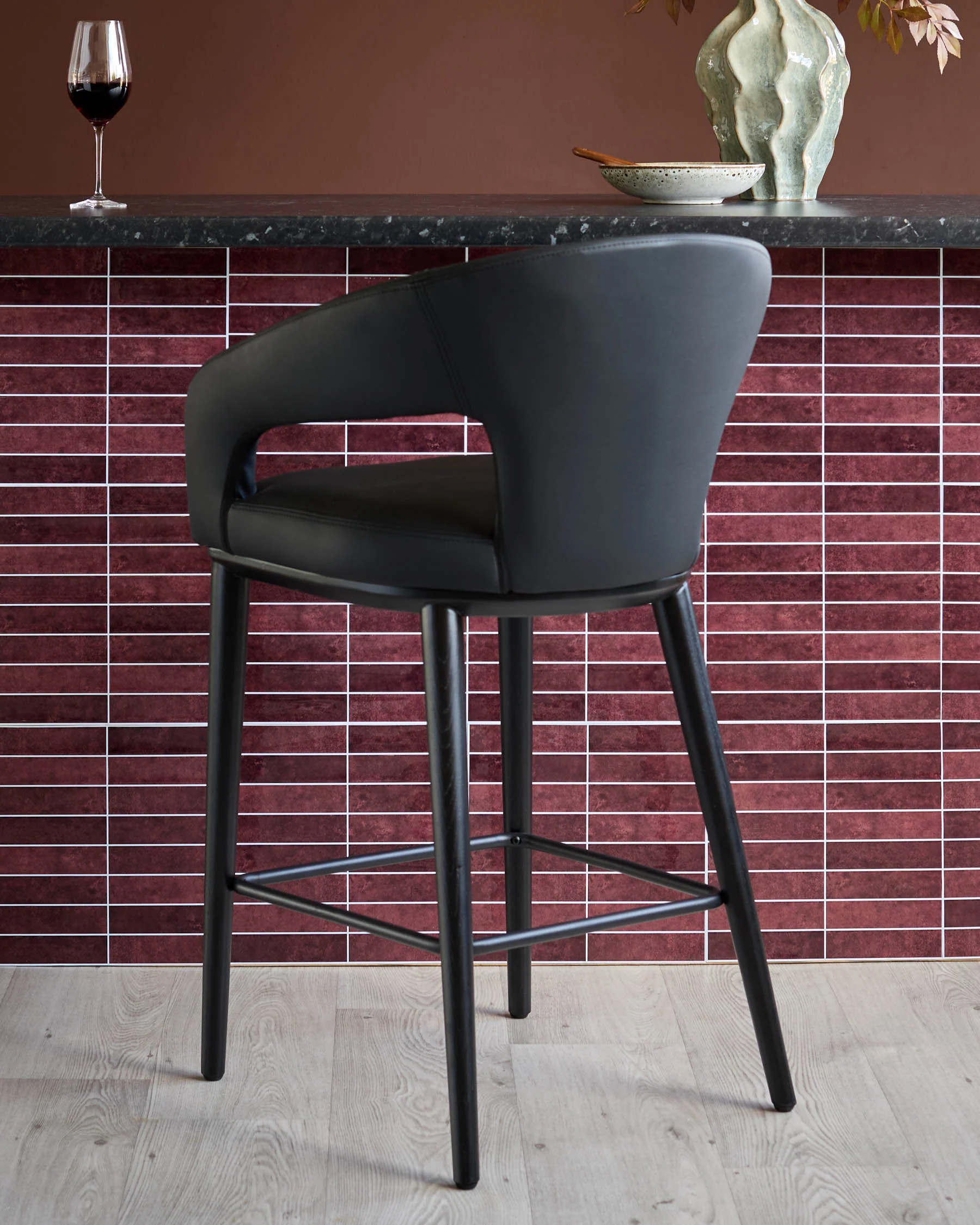 Heath black faux leather bar stool - Image 4