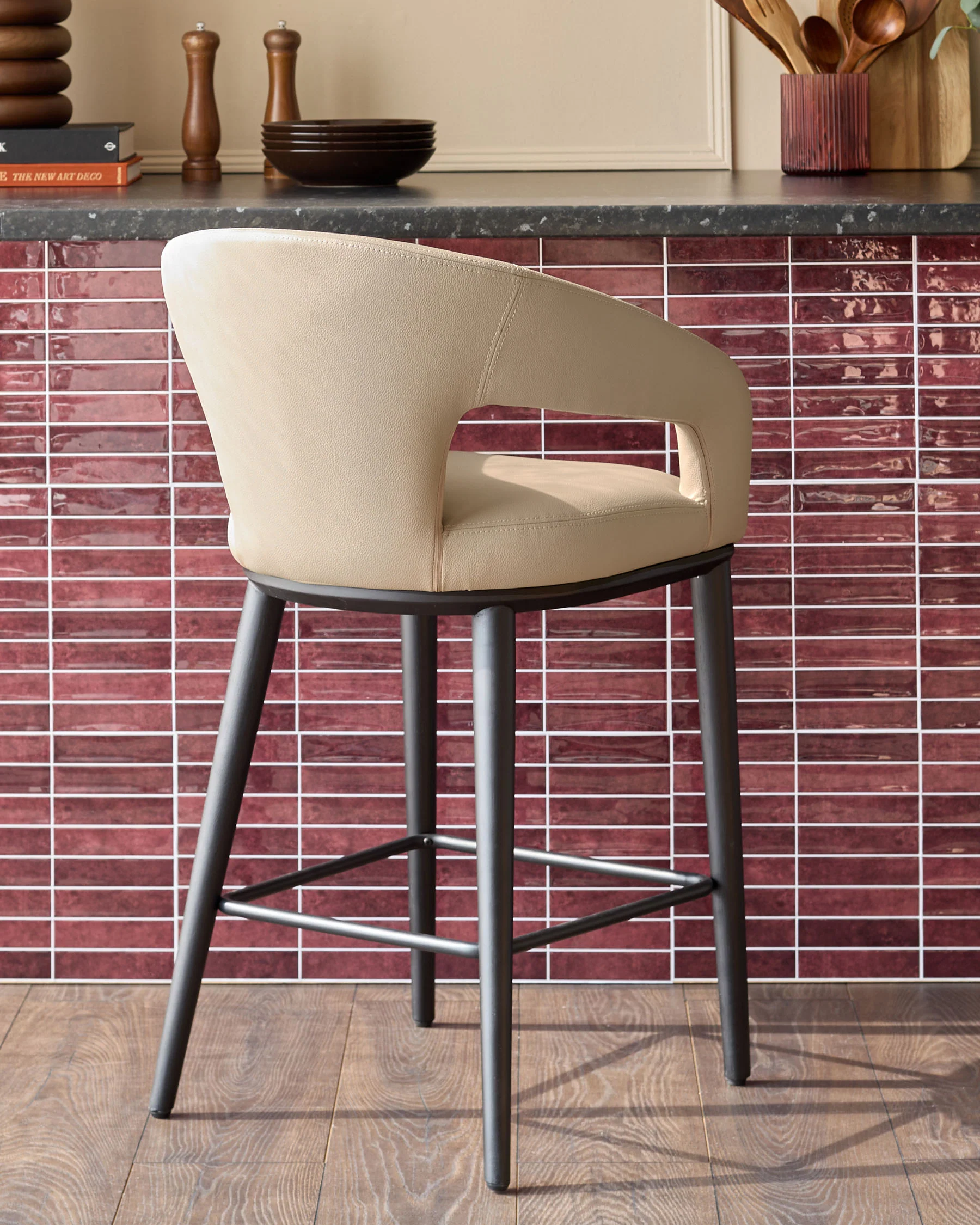 Heath natural faux leather bar stool - Image 3