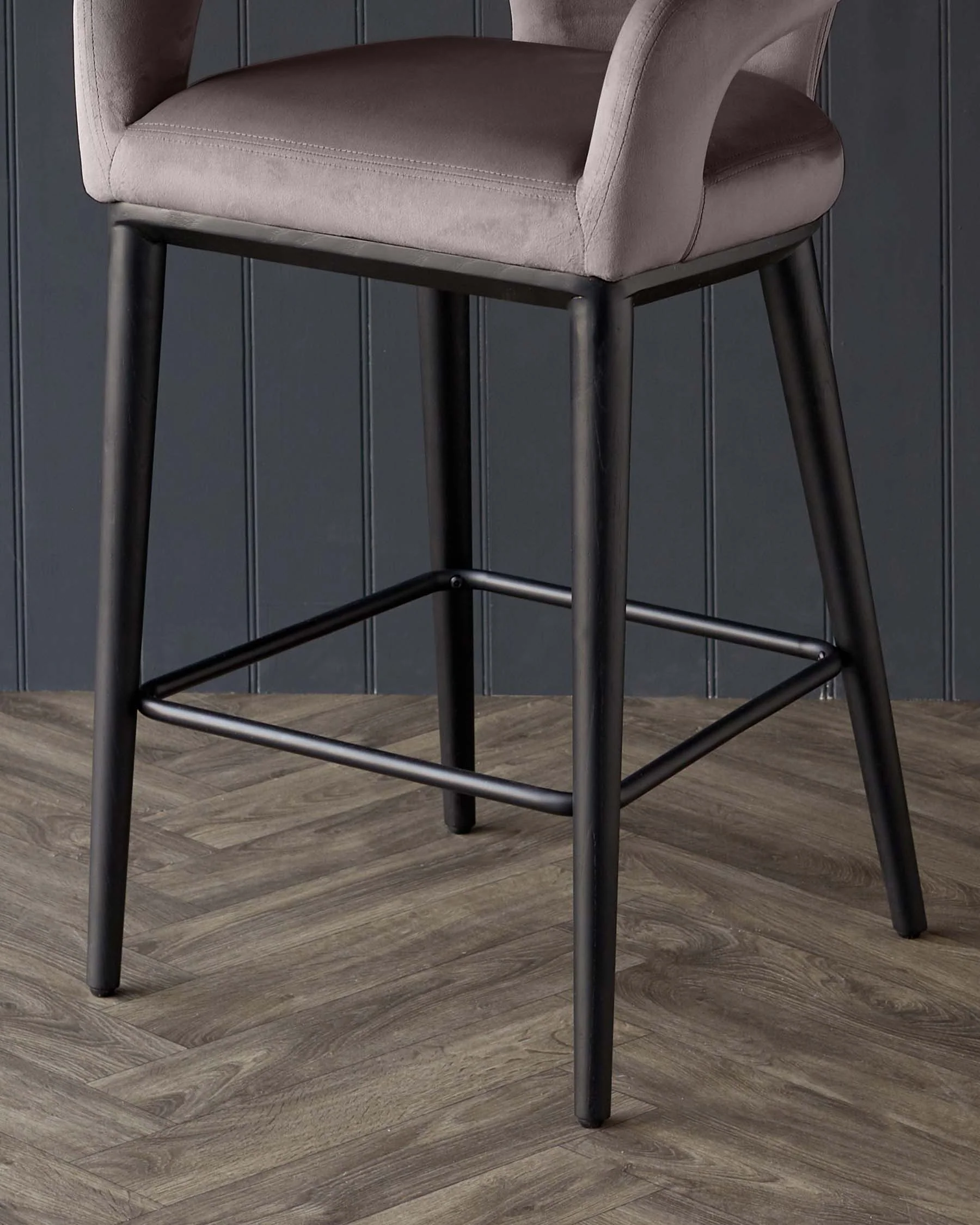 Heath Mocha Plush Velvet Black Wood Bar Stool - Image 6