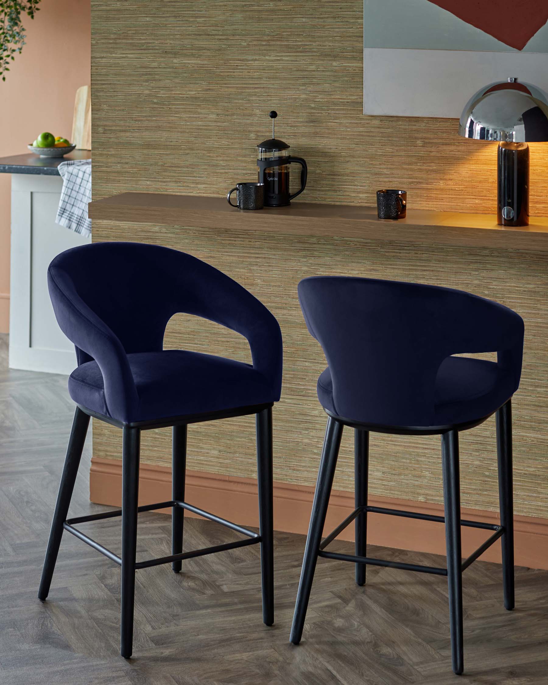 Heath navy recycled velvet bar stool - Image 2