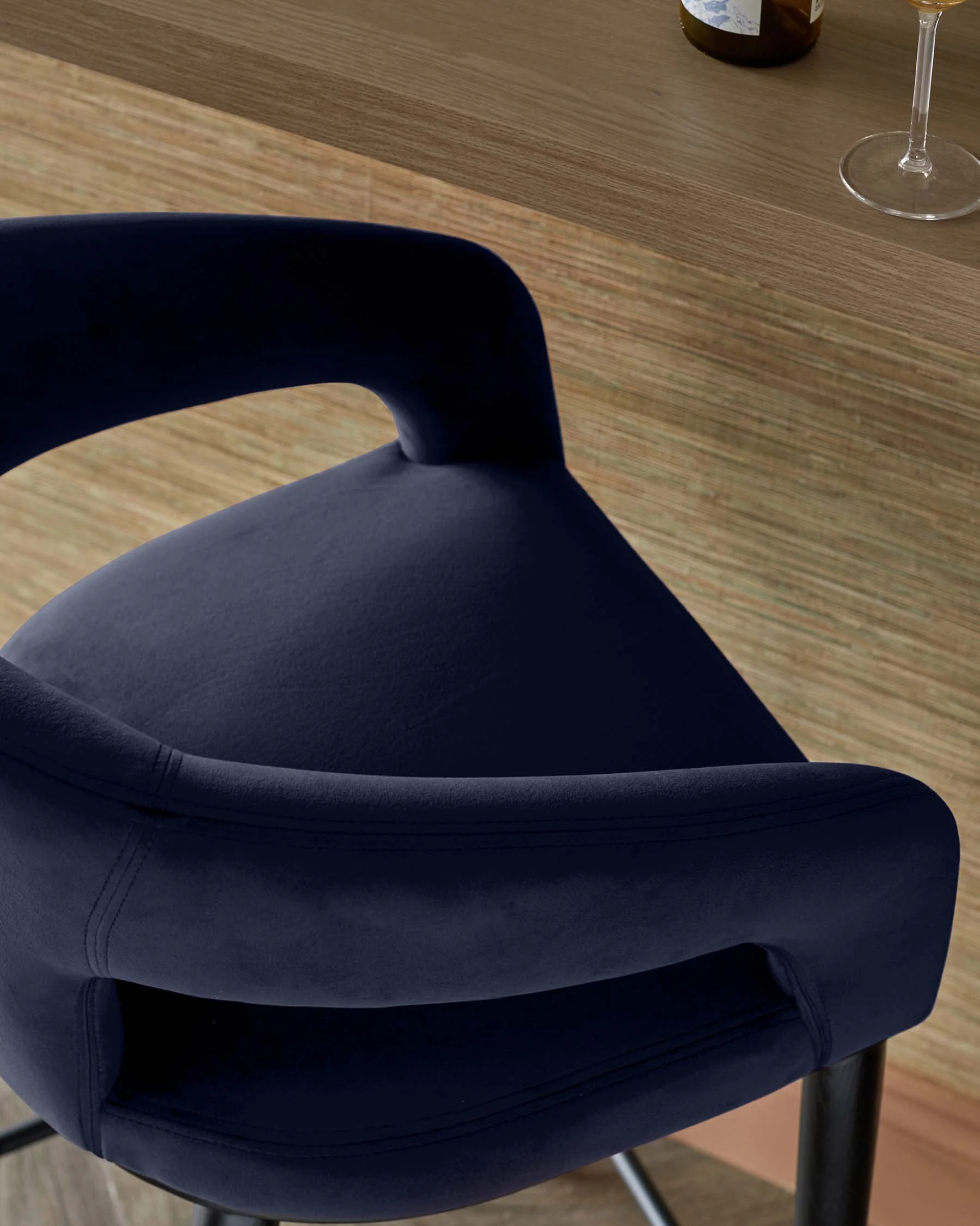 Heath navy recycled velvet bar stool - Image 3