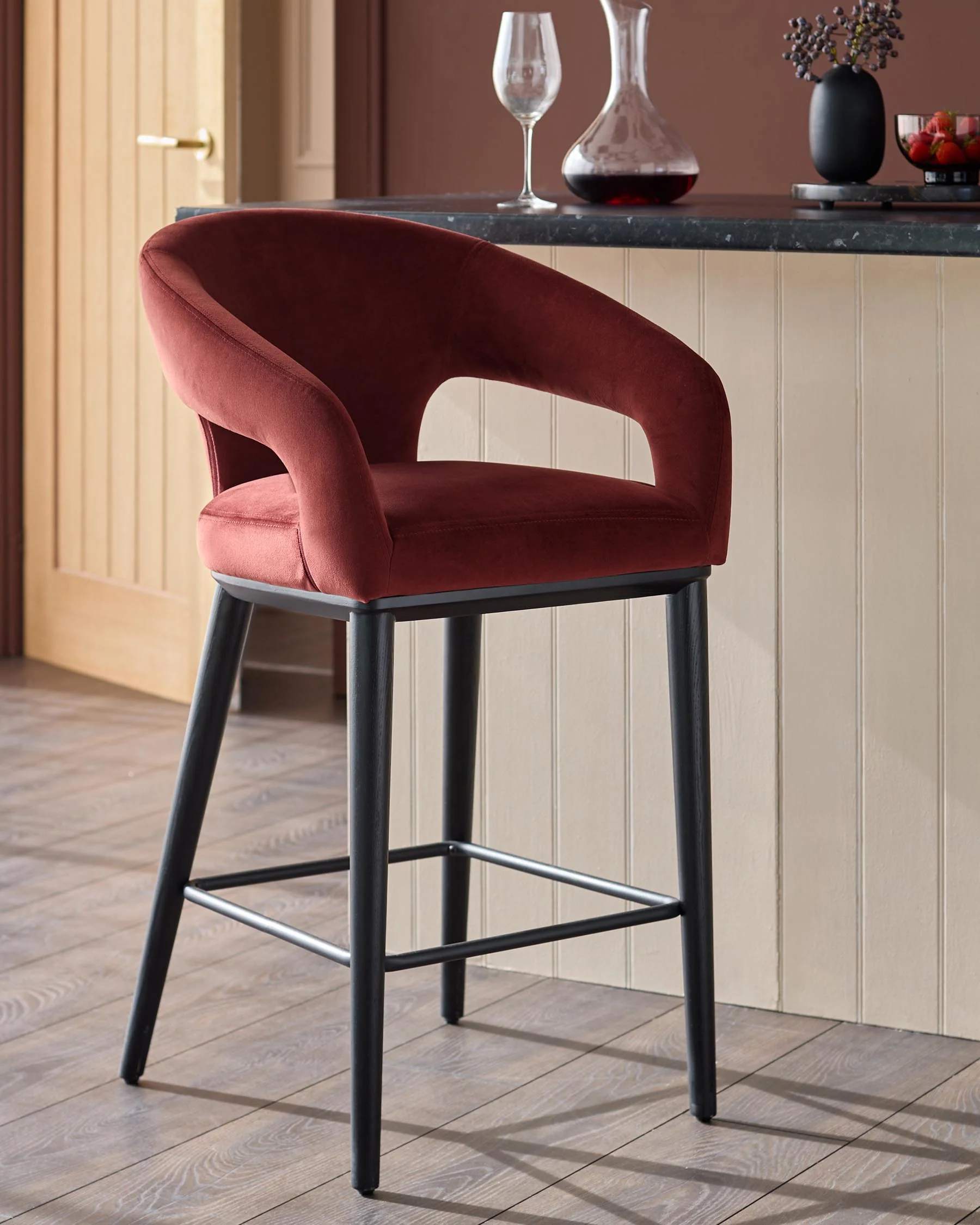 Heath toffee red velvet bar stool