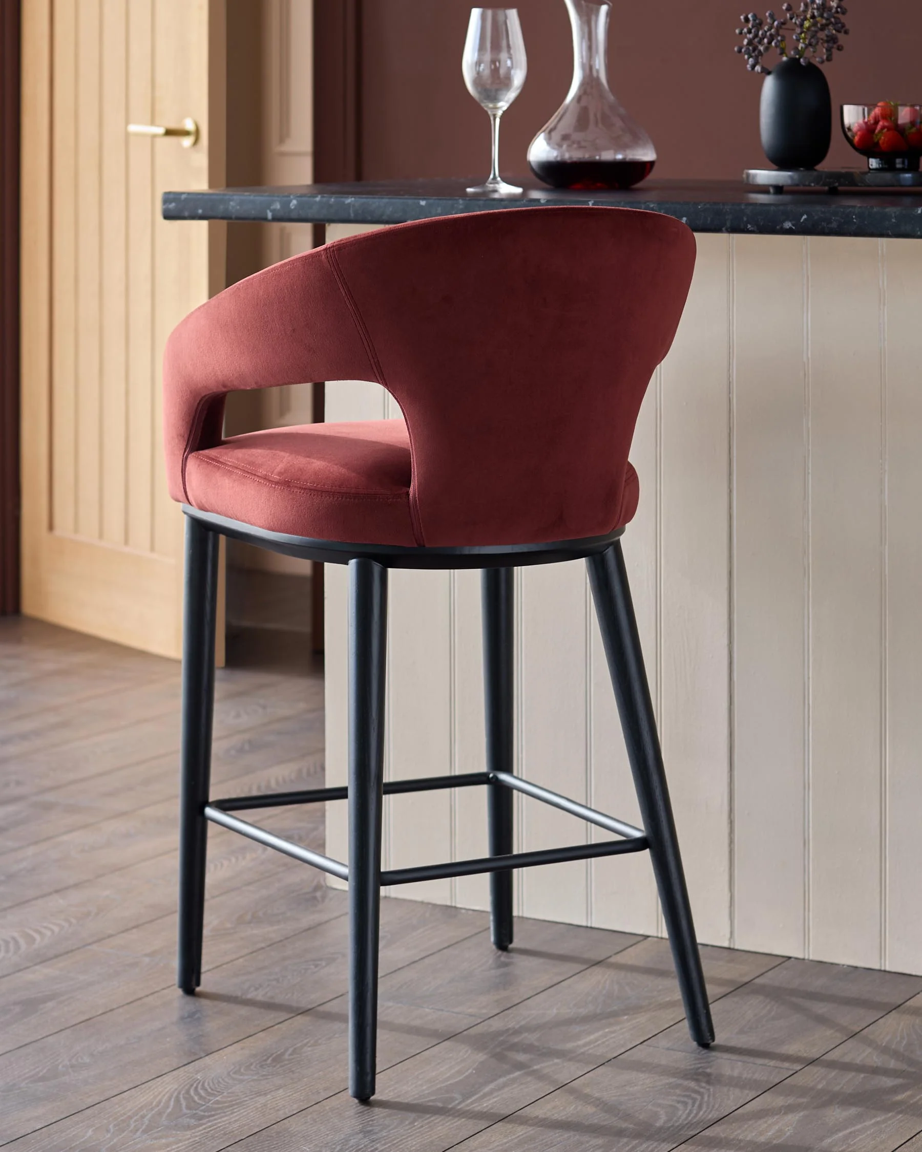 Heath toffee red velvet bar stool - Image 3
