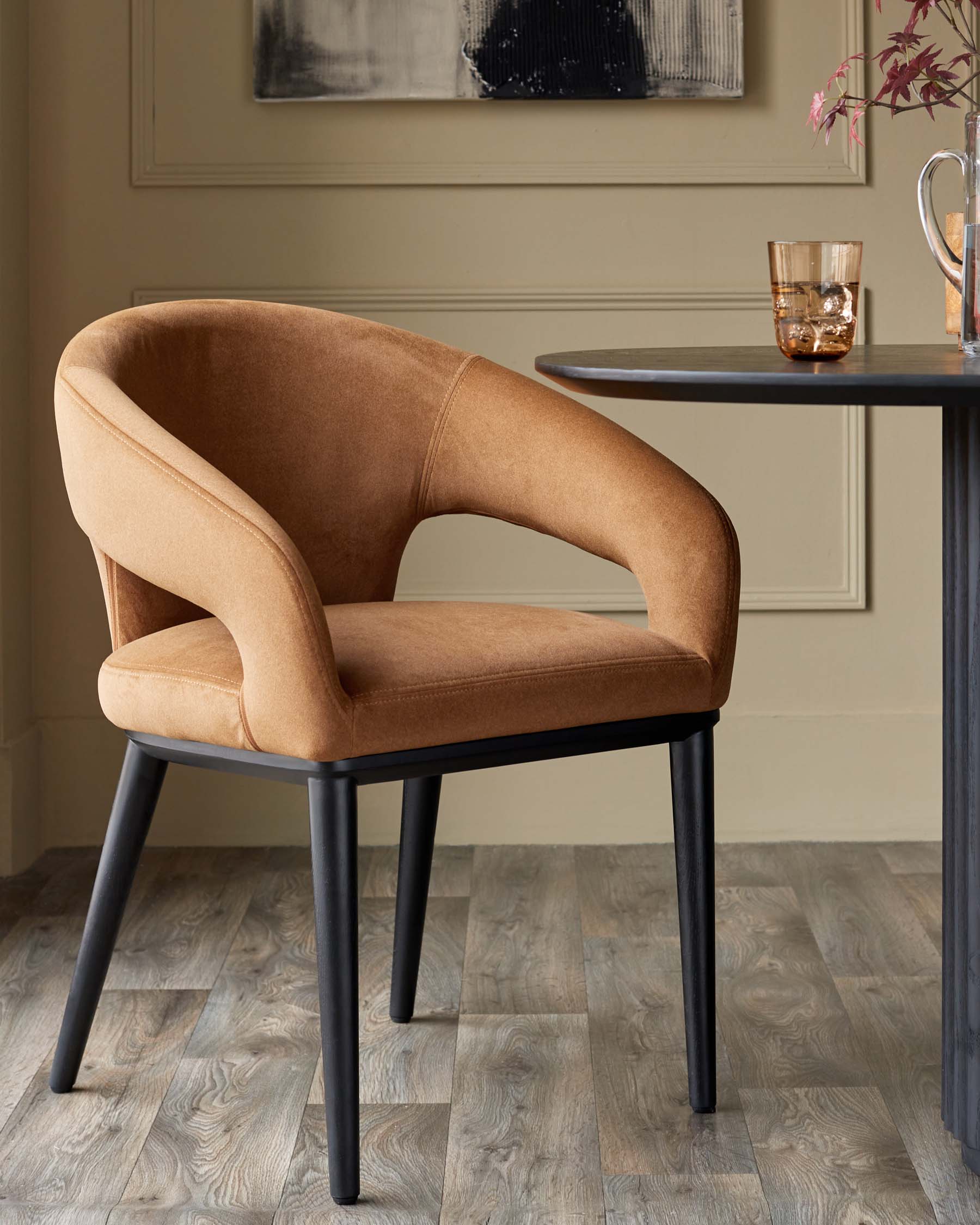 Heath caramel plush fabric dining chair