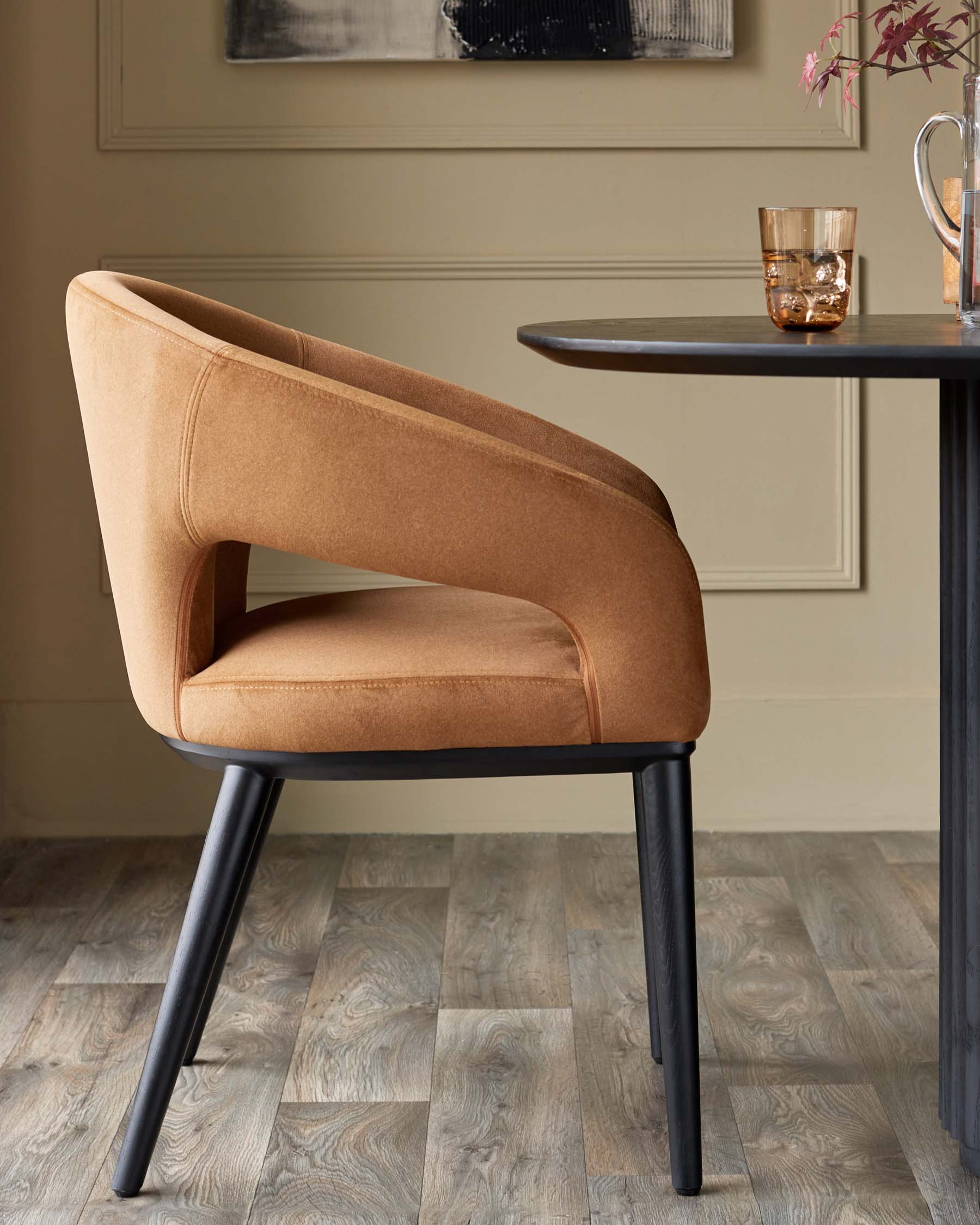 Heath caramel plush fabric dining chair - Image 2