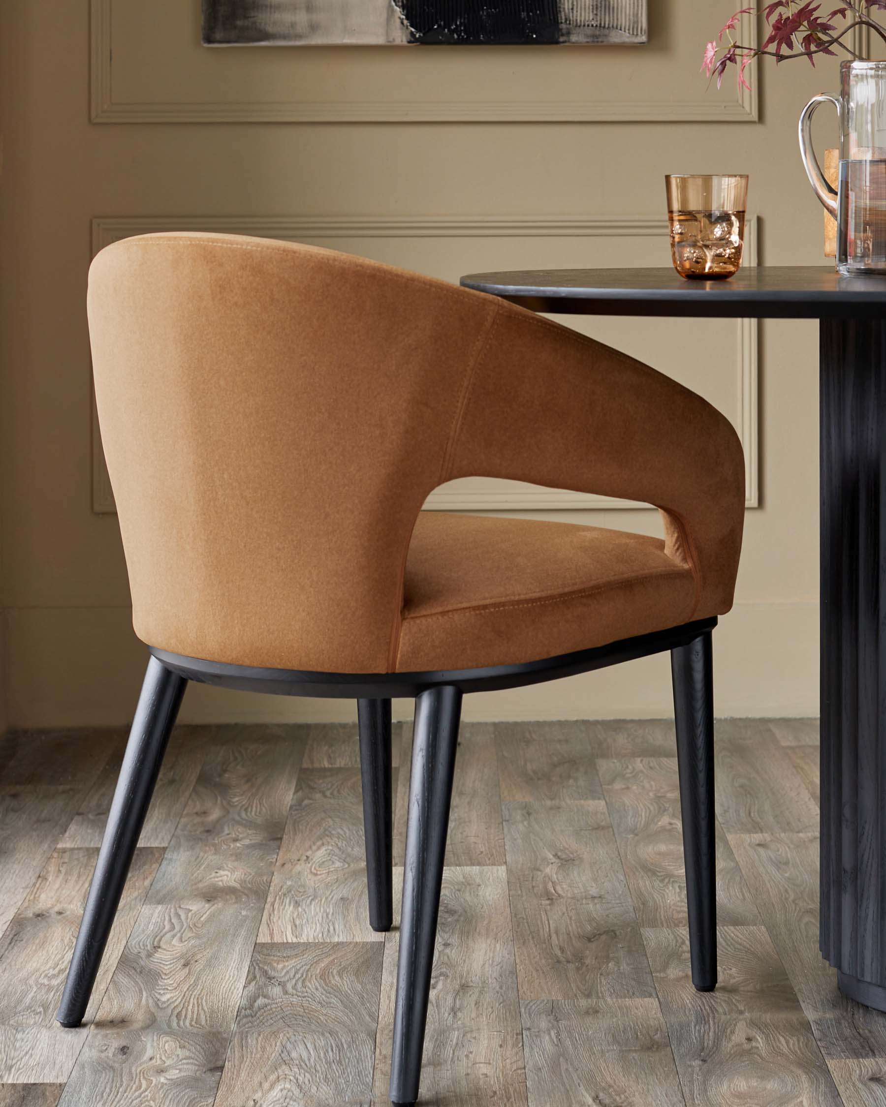 Heath caramel plush fabric dining chair - Image 4