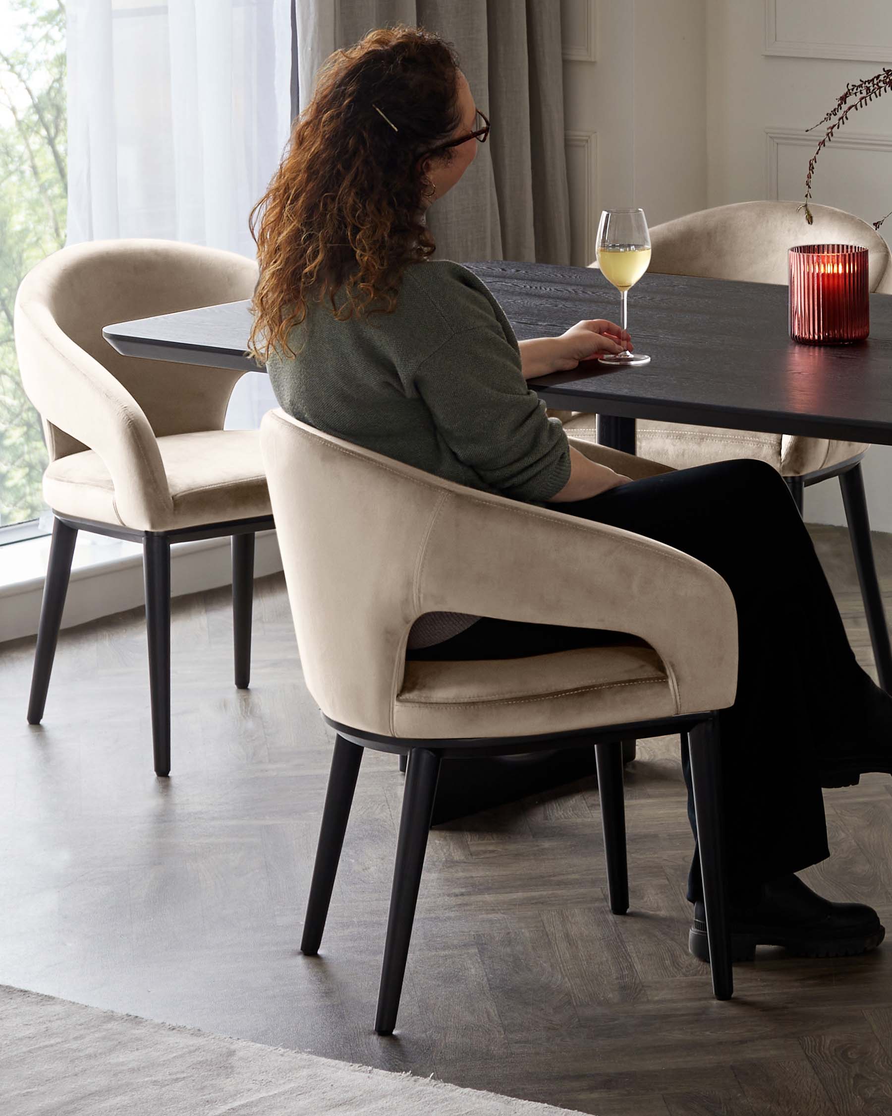 Heath Champagne Velvet Black Wood Dining Chair - Image 3