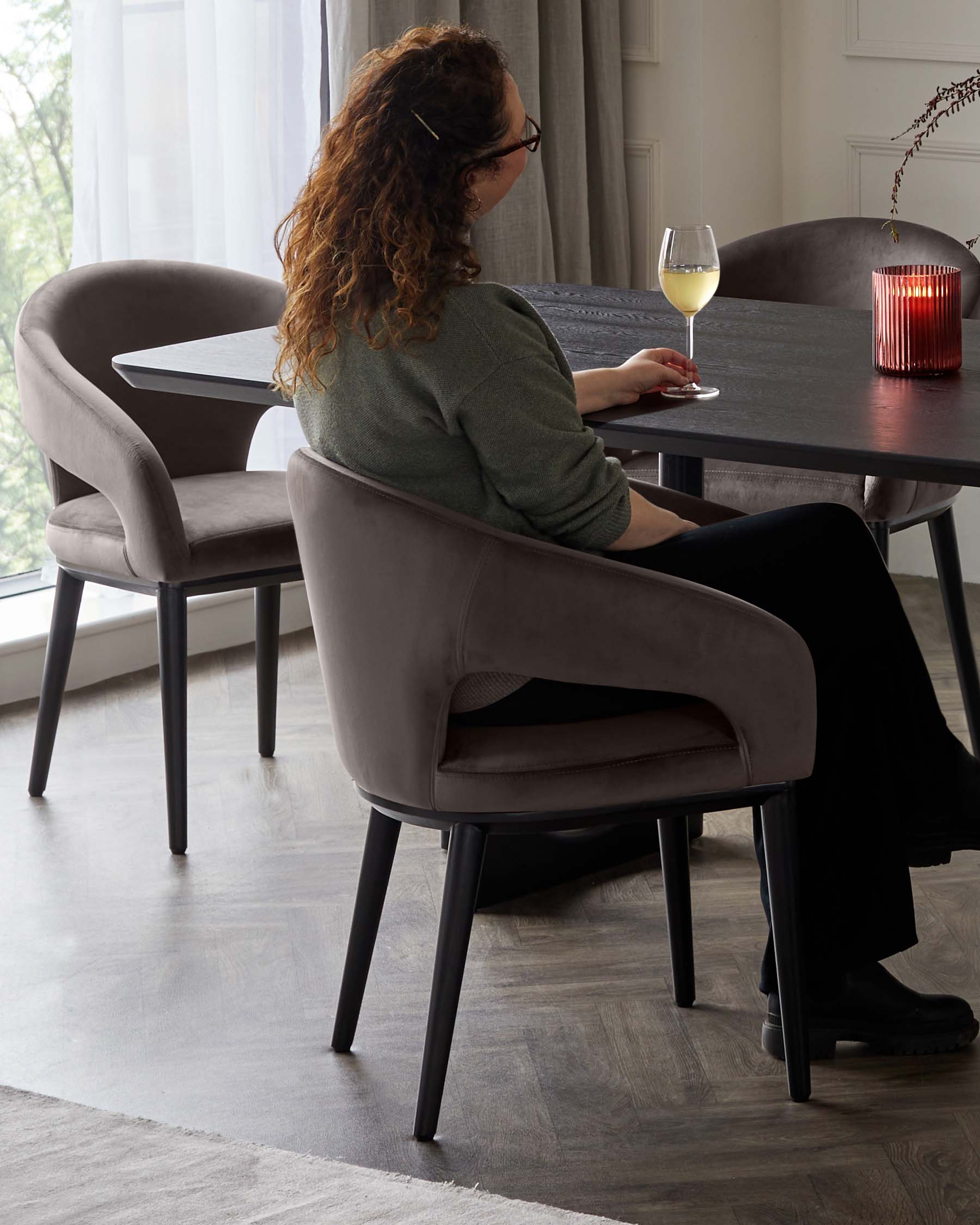 Heath Mocha Plush Velvet and Black Wood Dining Chair - Image 3