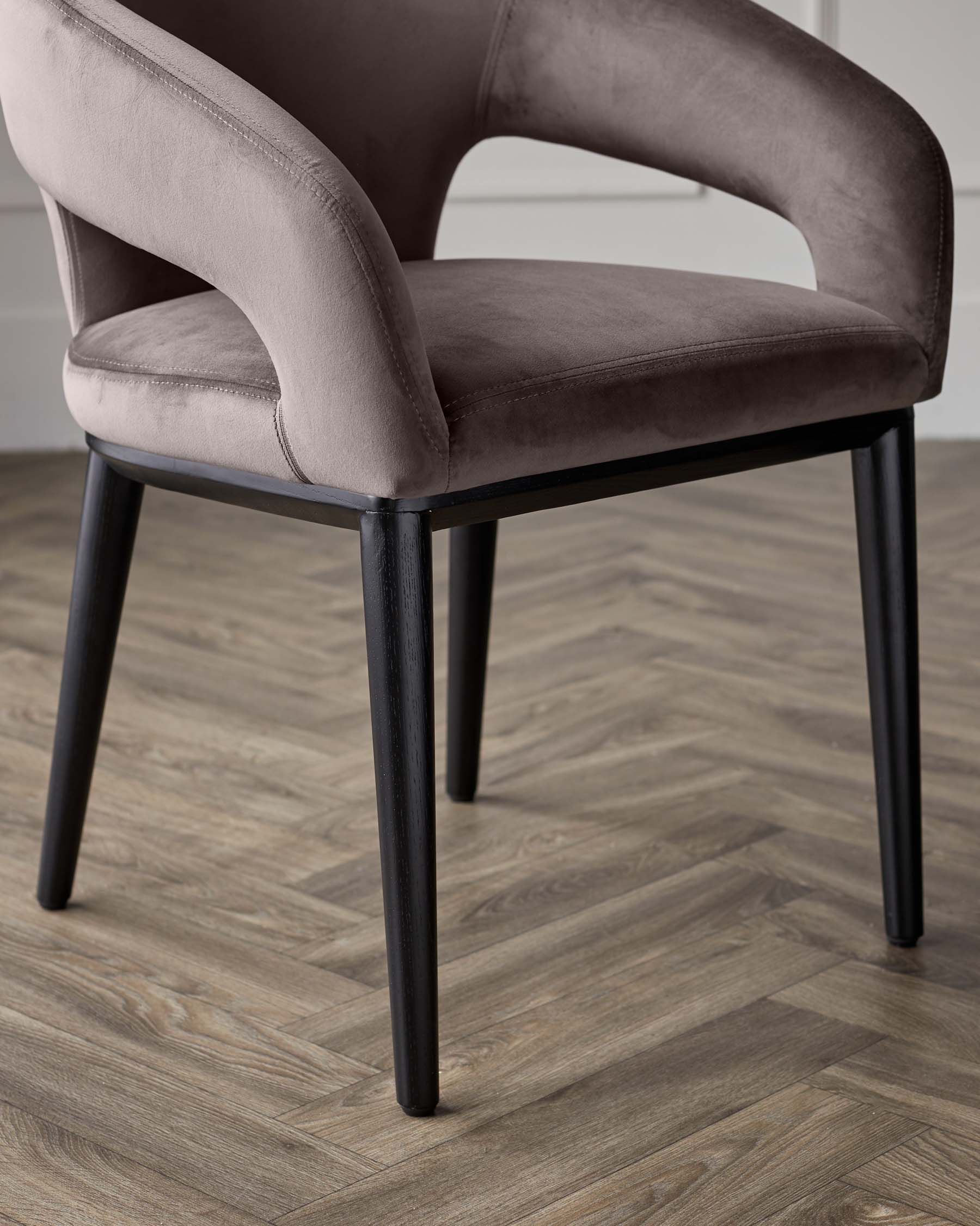 Heath Mocha Plush Velvet and Black Wood Dining Chair - Image 5