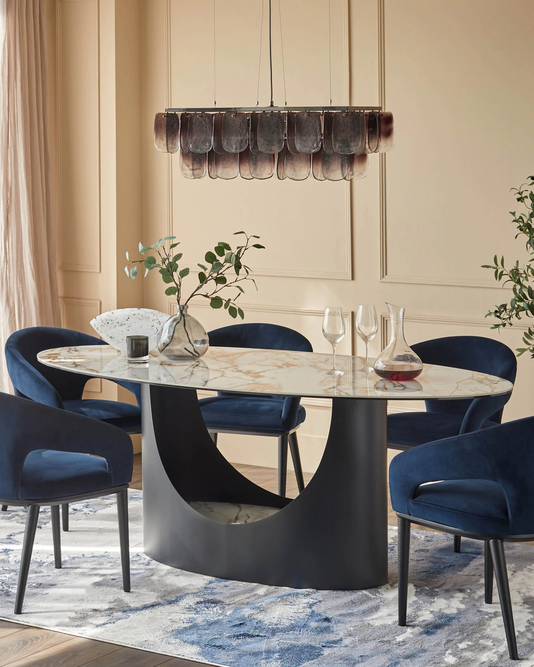 Heath navy recycled velvet dining chair - Image 3