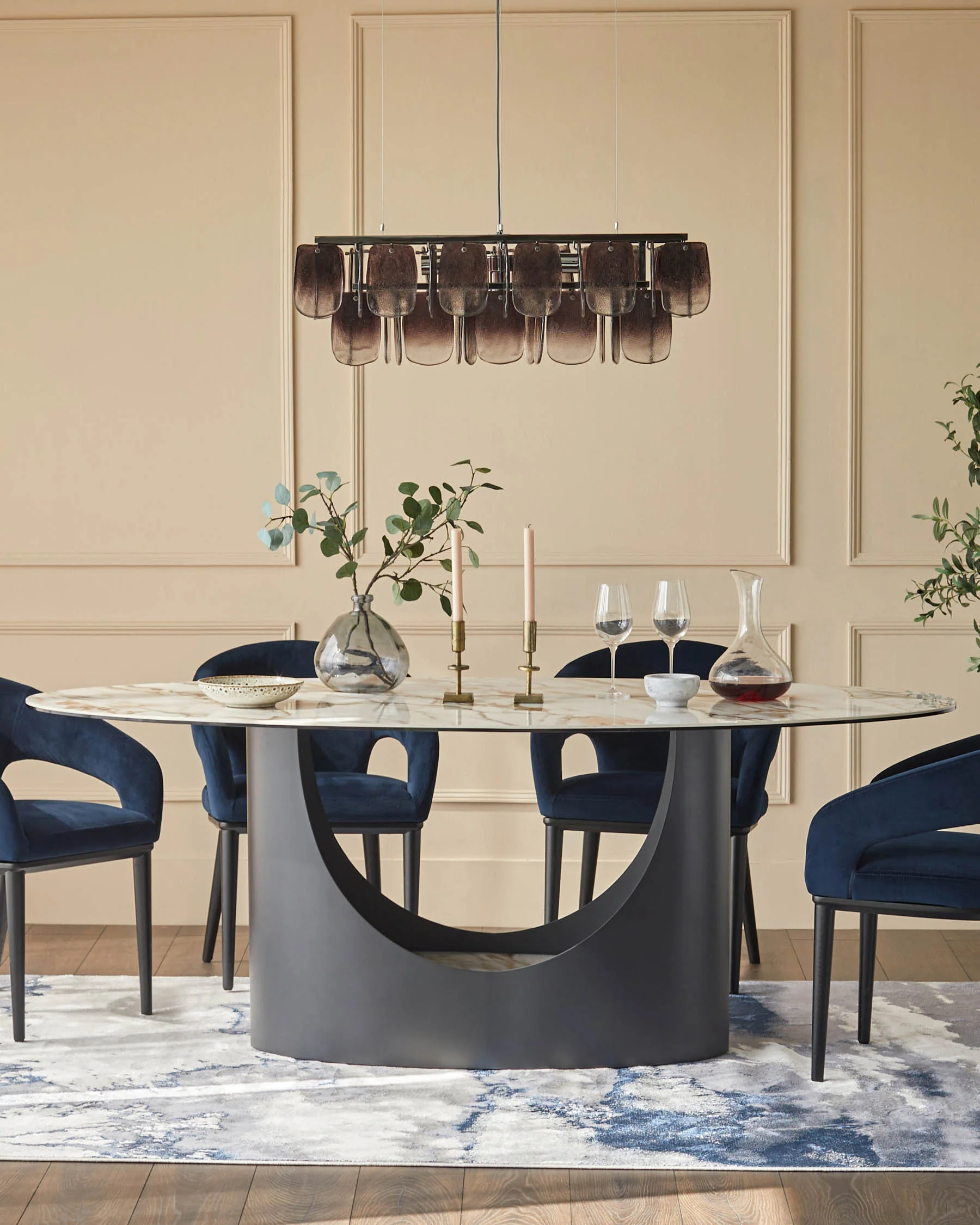 Heath navy recycled velvet dining chair - Image 5