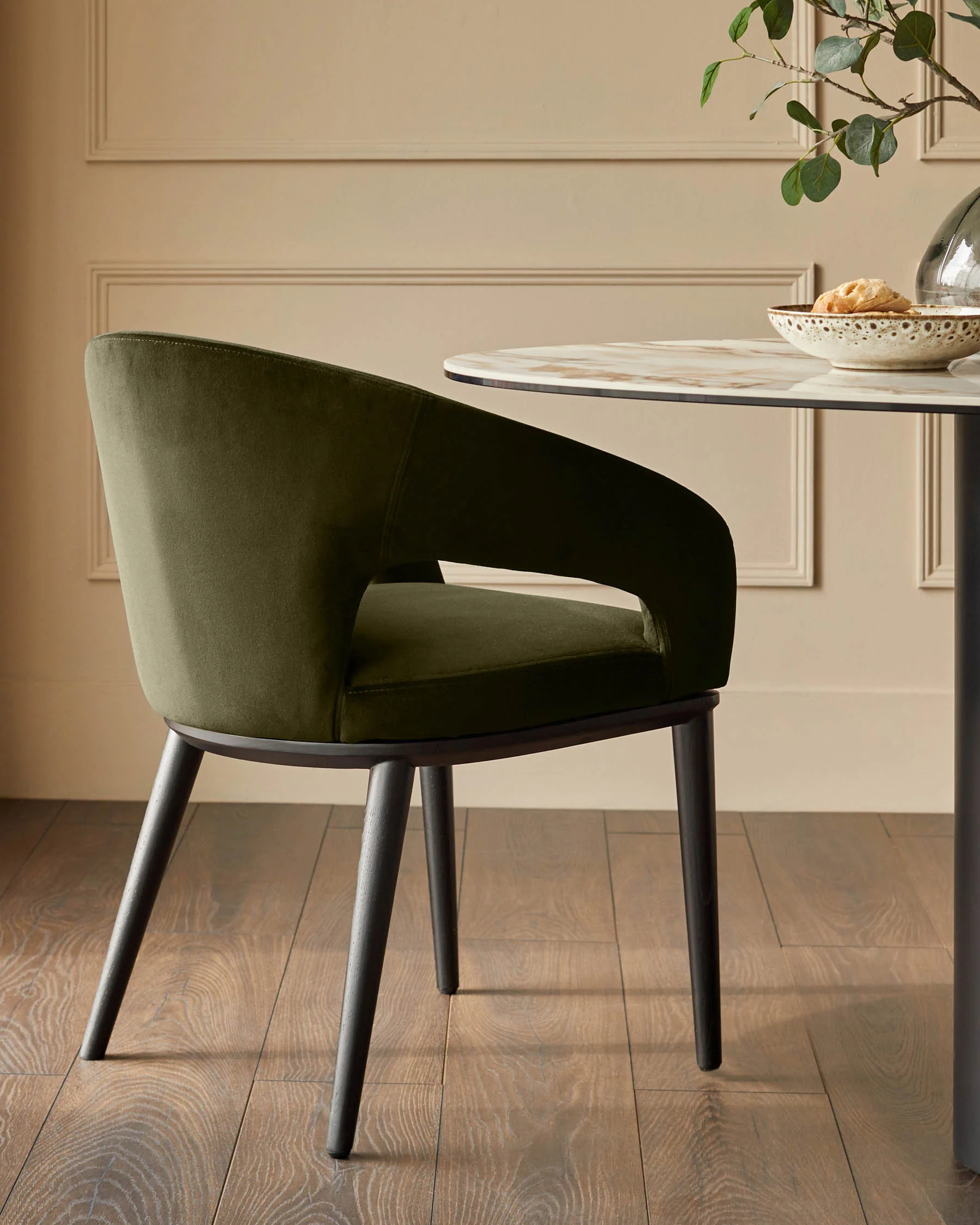 Heath olive green velvet dining chair - Image 4