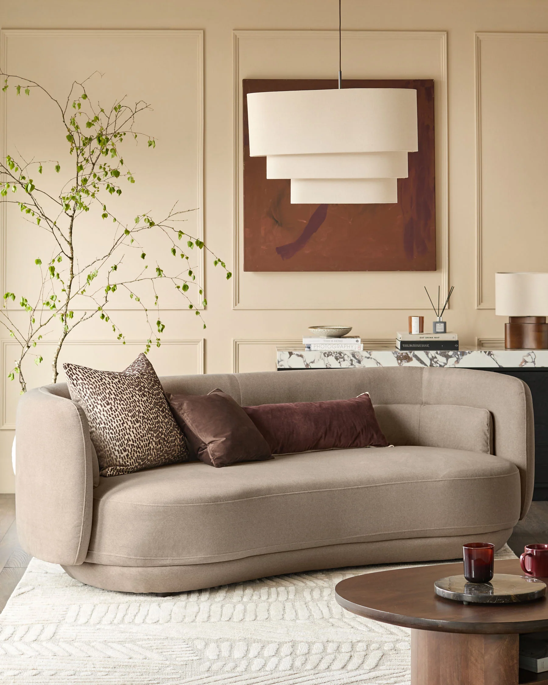 Henry mocha plush fabric 3 seater sofa
