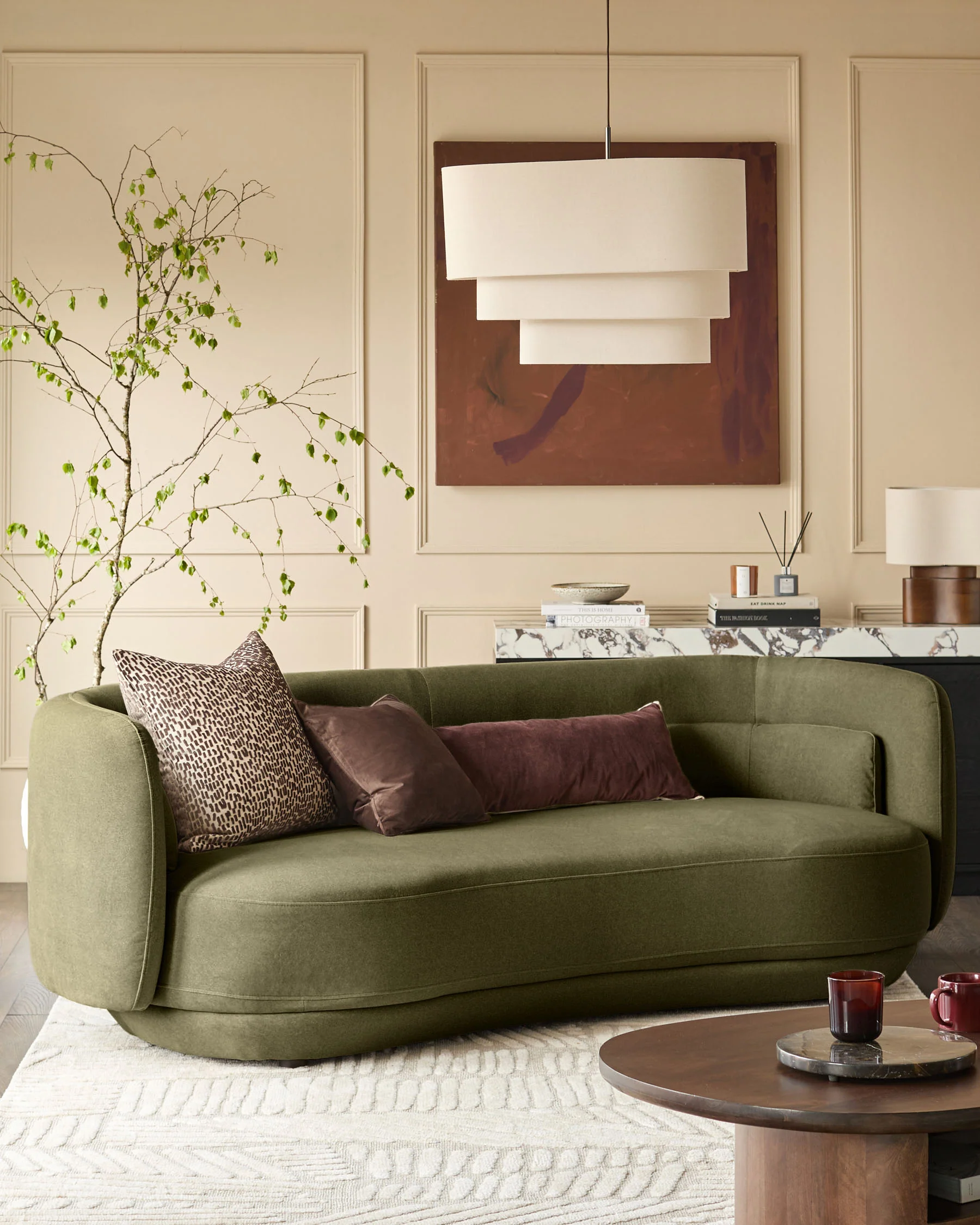 Henry olive green velvet 3 seater sofa