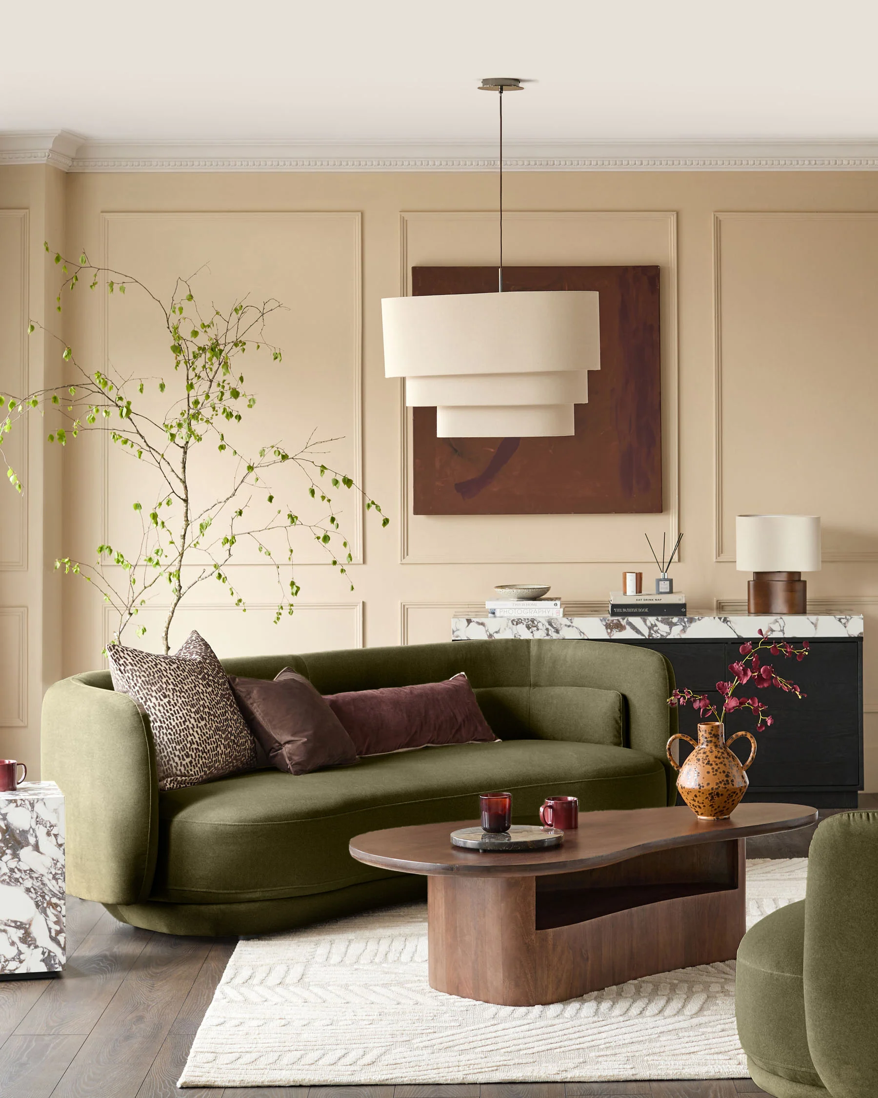 Henry olive green velvet 3 seater sofa - Image 2