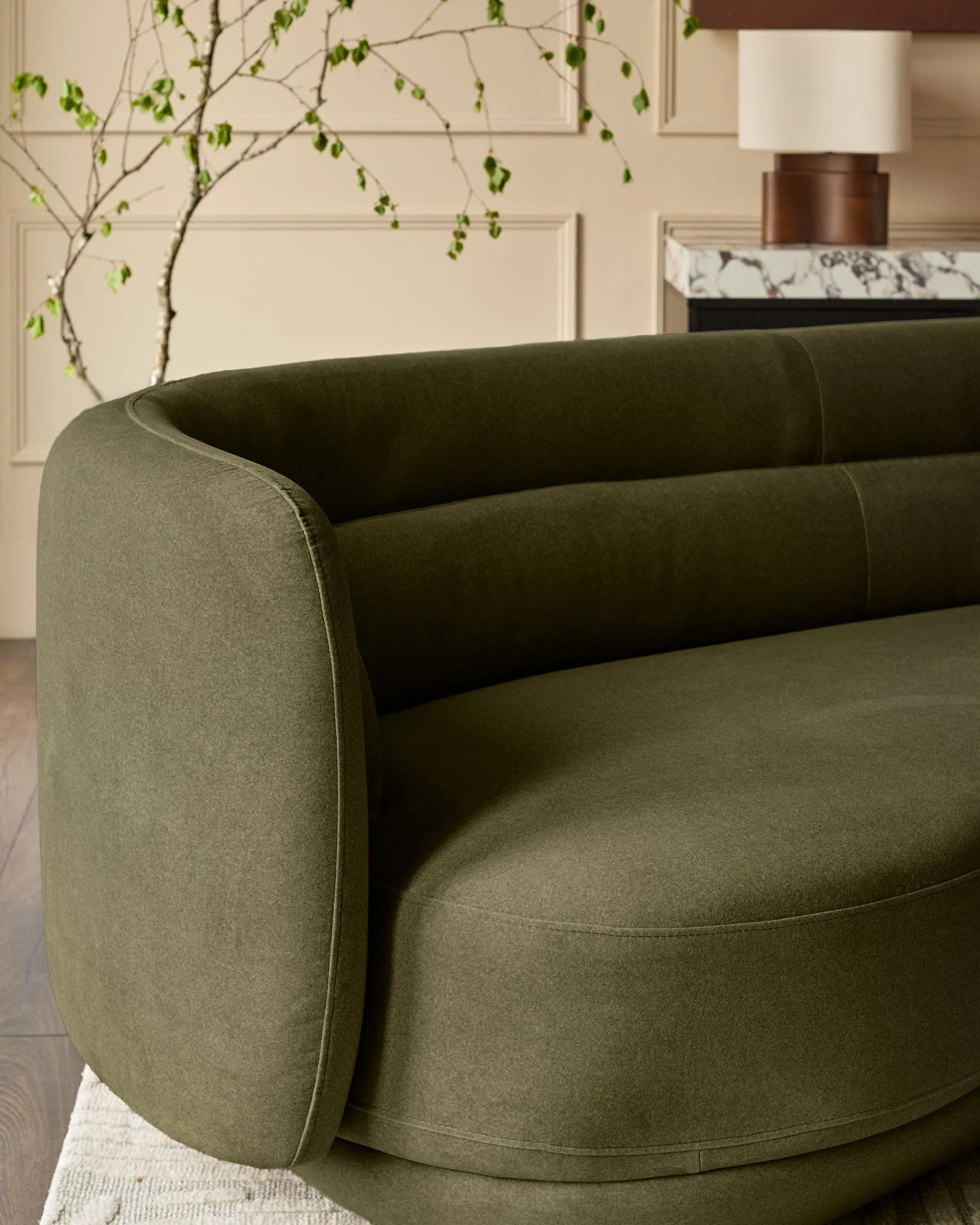 Henry olive green velvet 3 seater sofa - Image 8