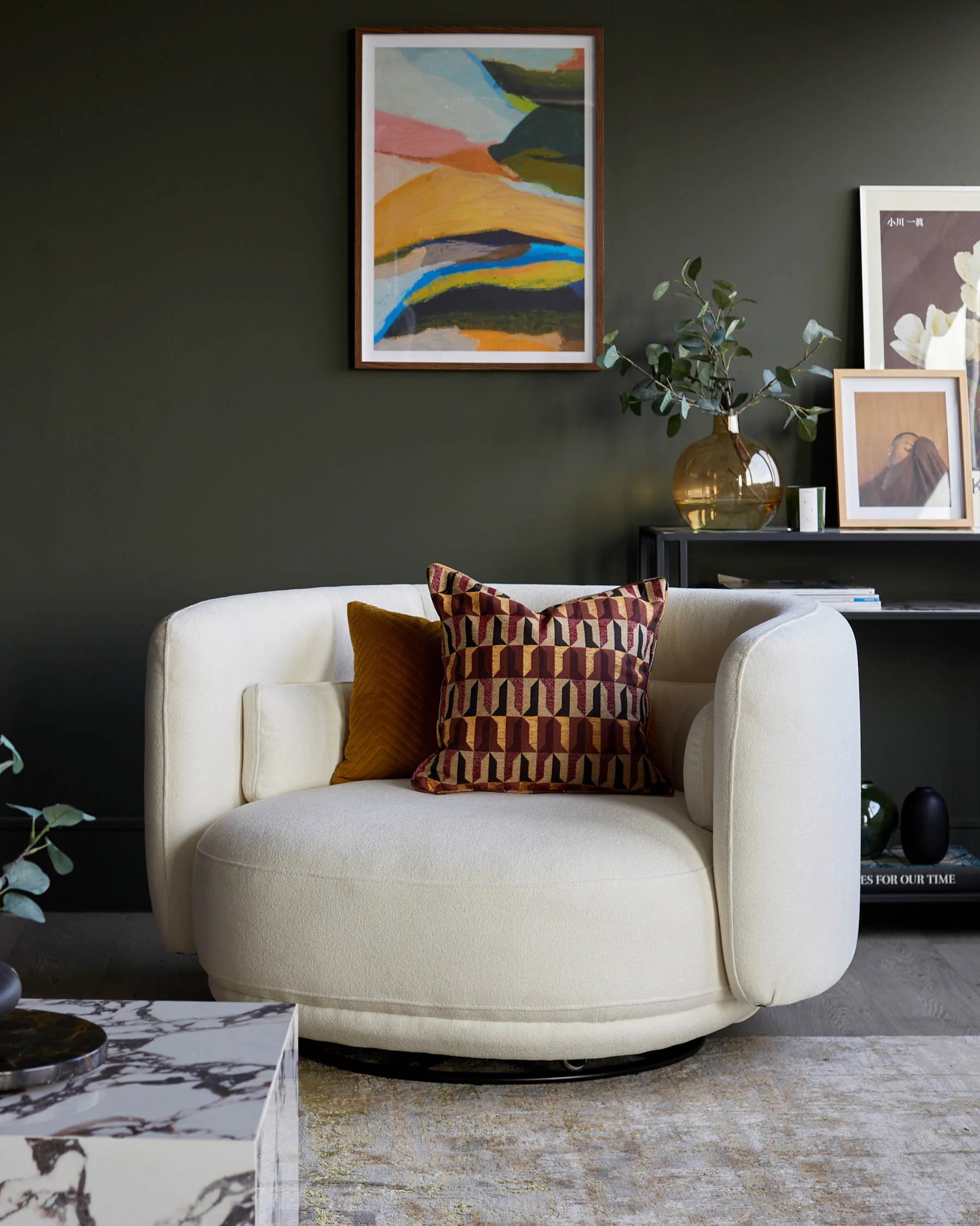 Henry Ivory Boucle Swivel Love Seat - Image 4