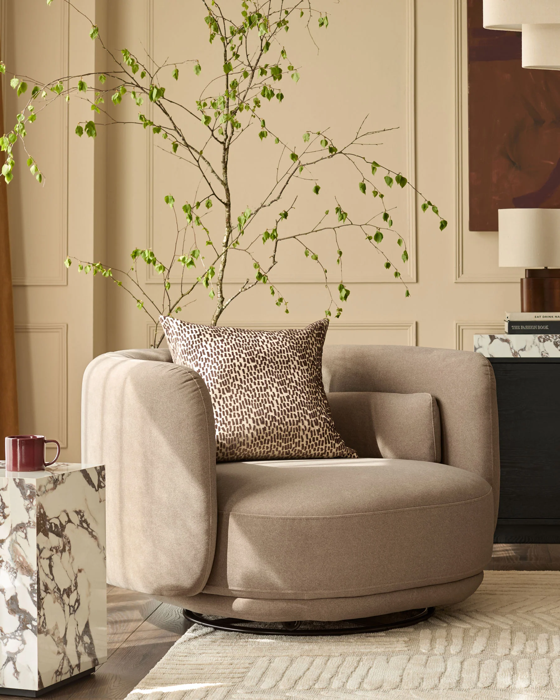 Henry mocha plush fabric swivel love seat