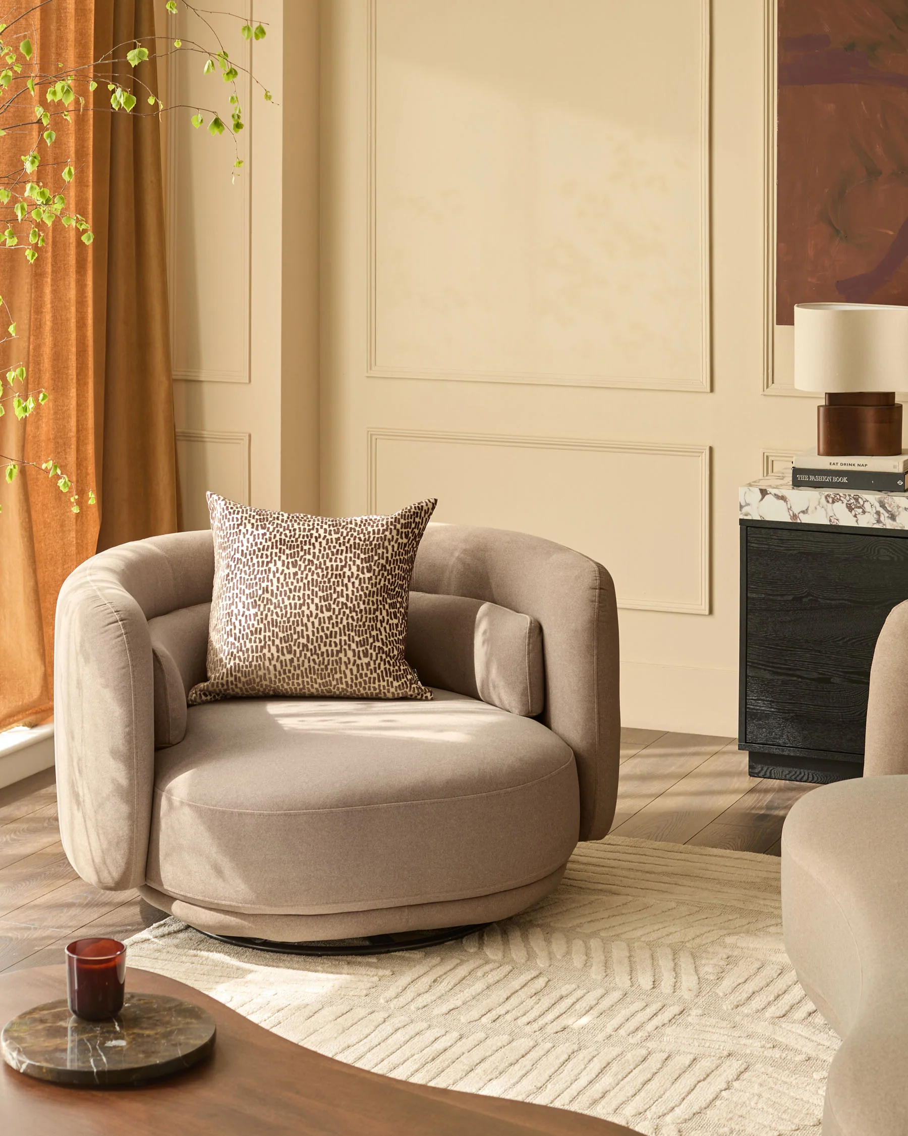 Henry mocha plush fabric swivel love seat - Image 2