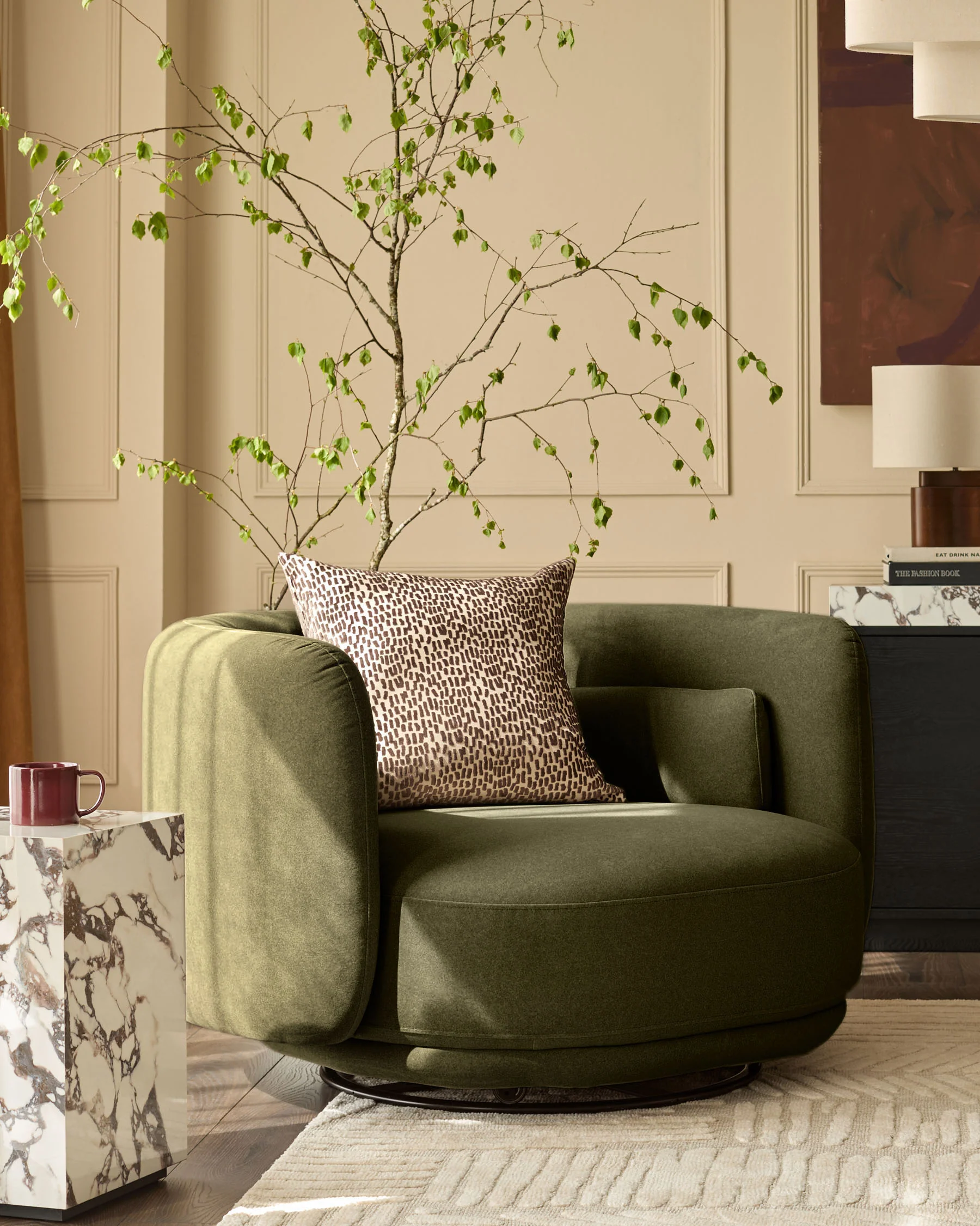 Henry olive green velvet love seat