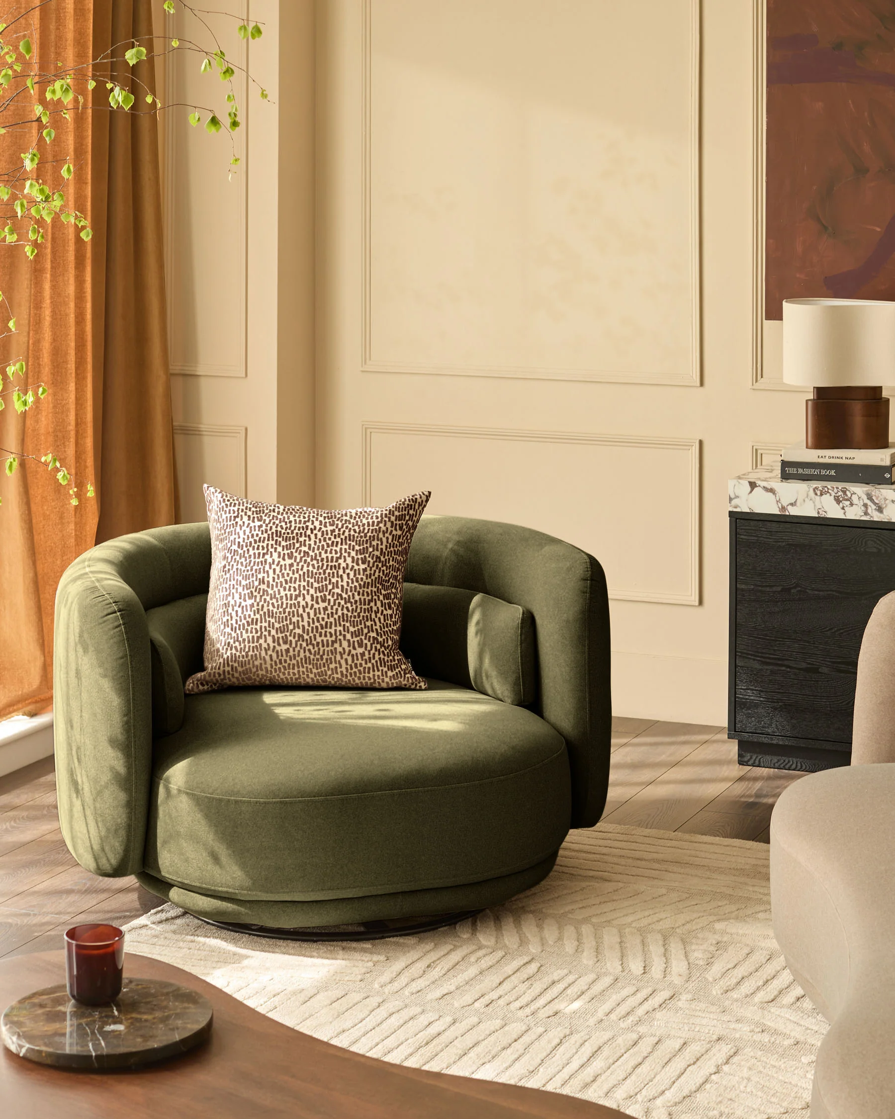 Henry olive green velvet love seat - Image 5