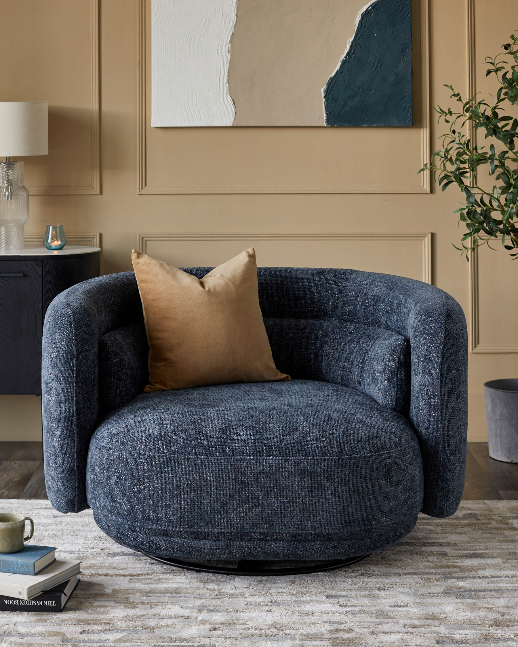 Henry Dark Blue Chunky Weave Swivel Love Seat - Image 2