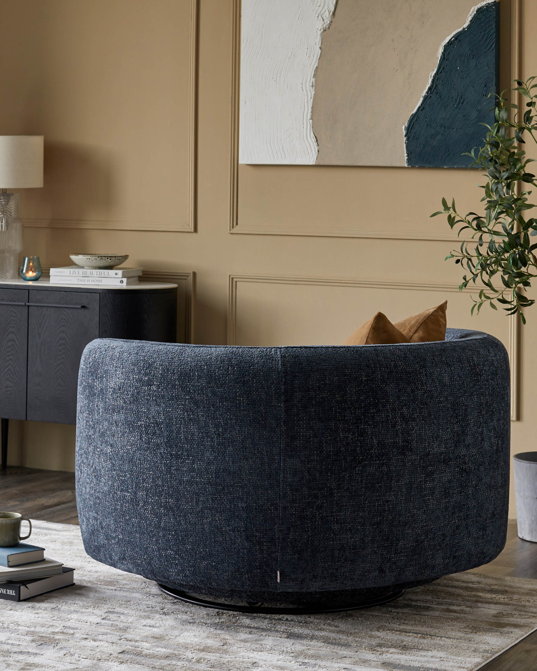 Henry Dark Blue Chunky Weave Swivel Love Seat - Image 4