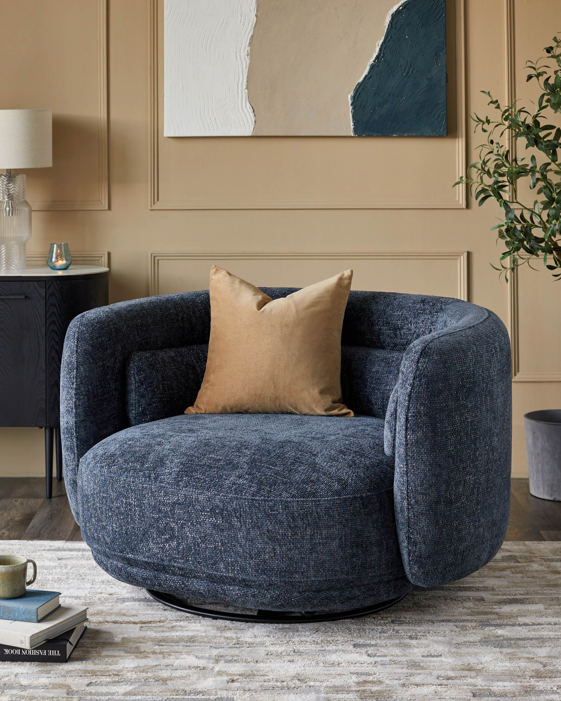 Henry Dark Blue Chunky Weave Swivel Love Seat - Image 7