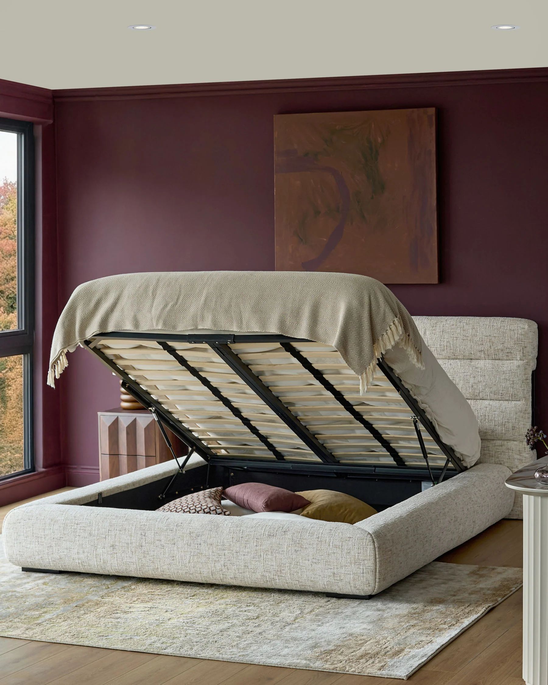Hepworth natural chenille king size ottoman storage bed - Image 4