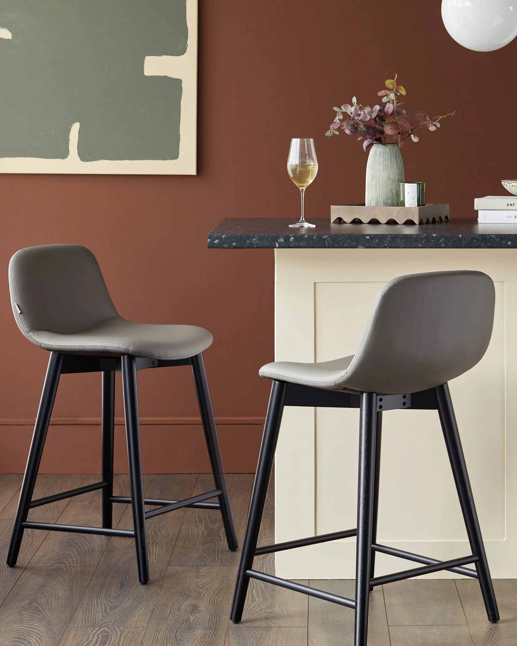 Hudson Dark Grey Leather Bar Stool - Image 2