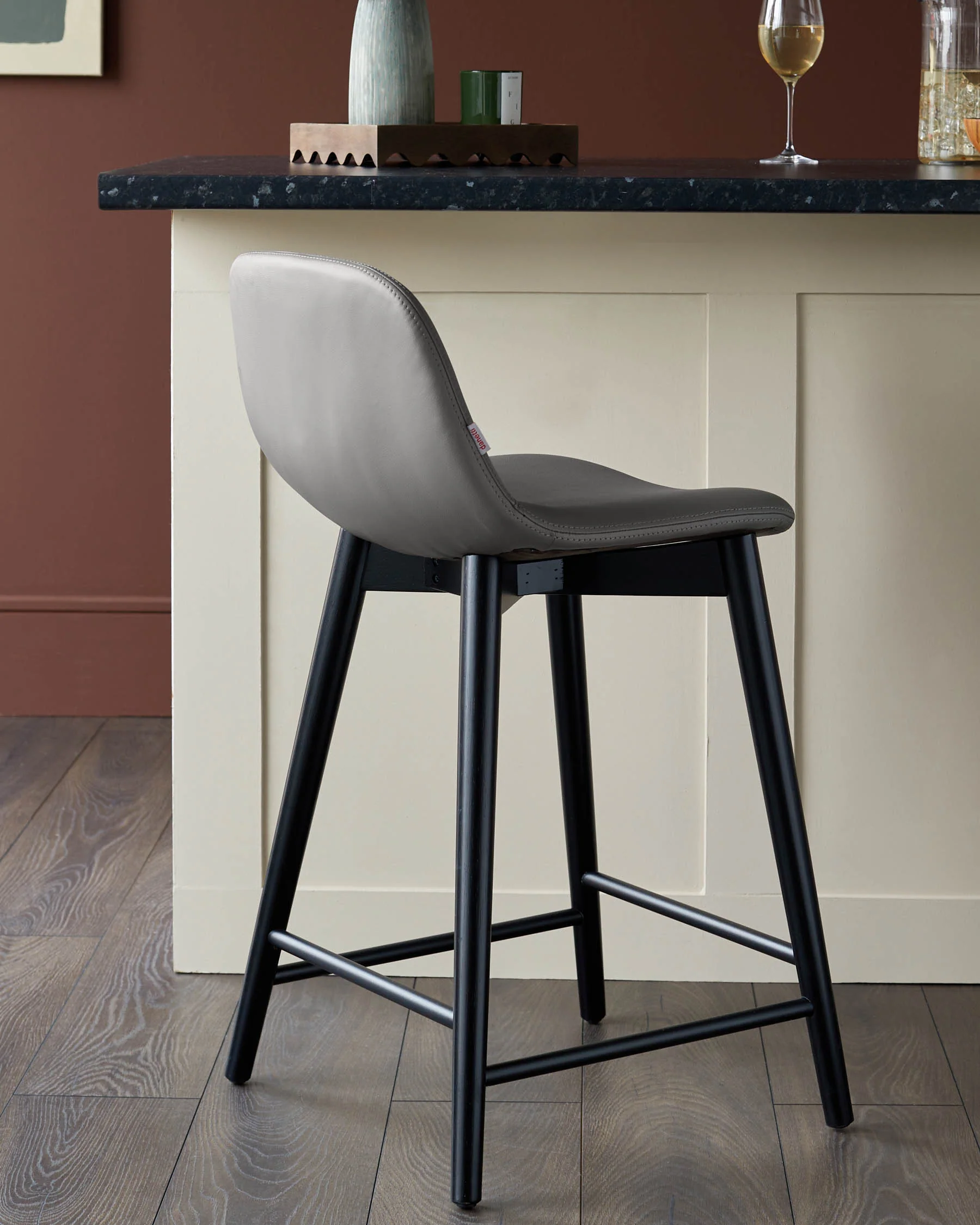 Hudson Dark Grey Leather Bar Stool - Image 3