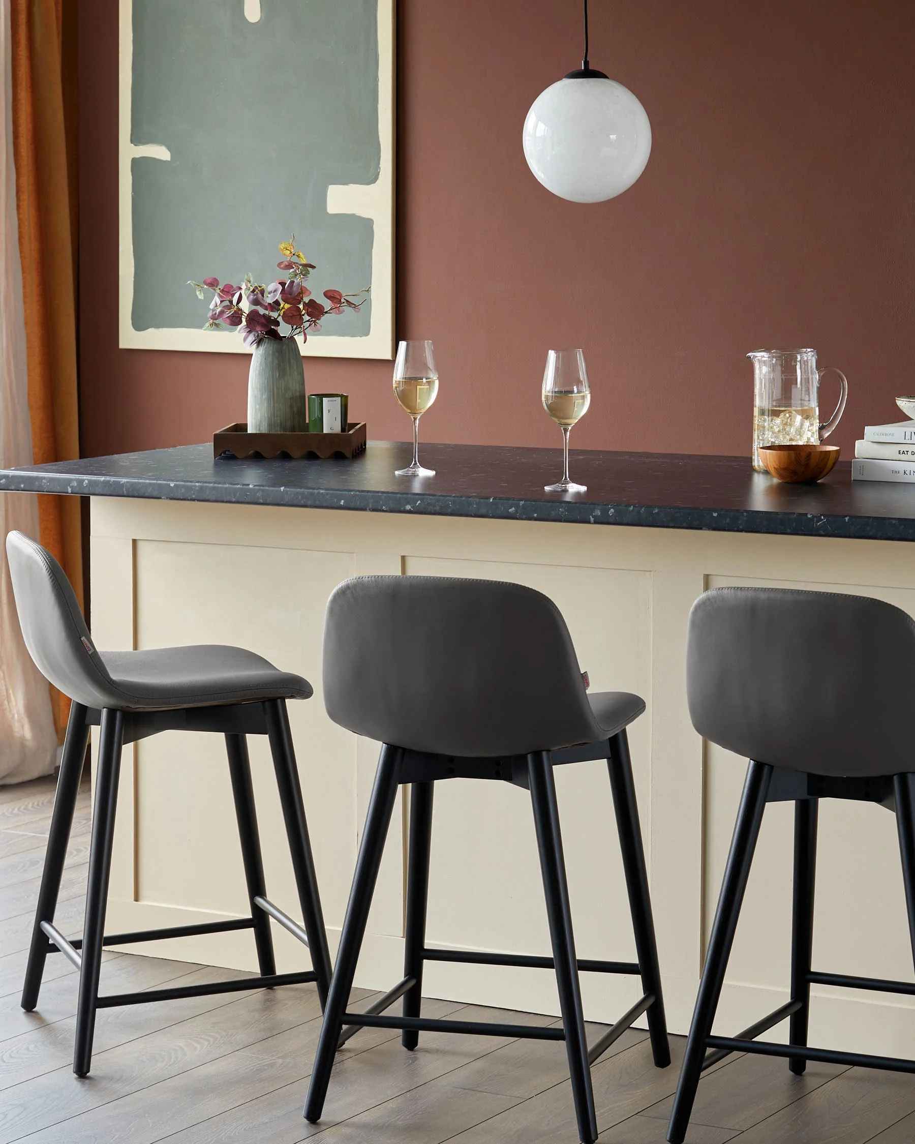 Hudson Dark Grey Leather Bar Stool - Image 4