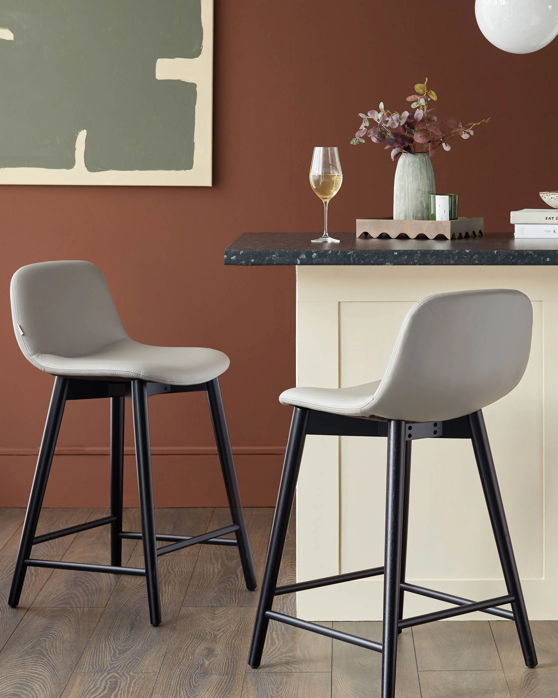 Hudson Light Grey Leather Bar Stool - Image 2